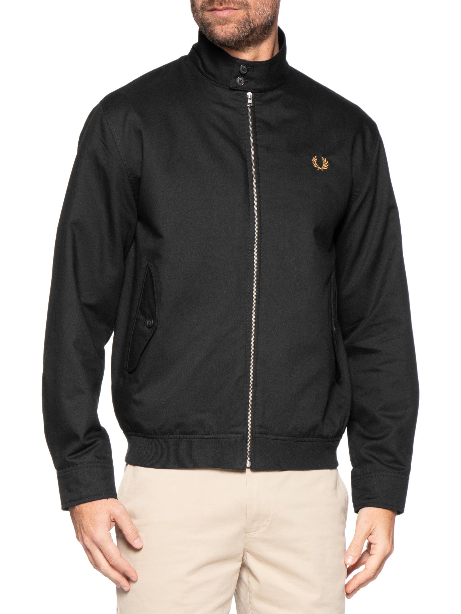 Jaqueta Masculina Harrington Regular Fit Em Twill Preto Fred Perry