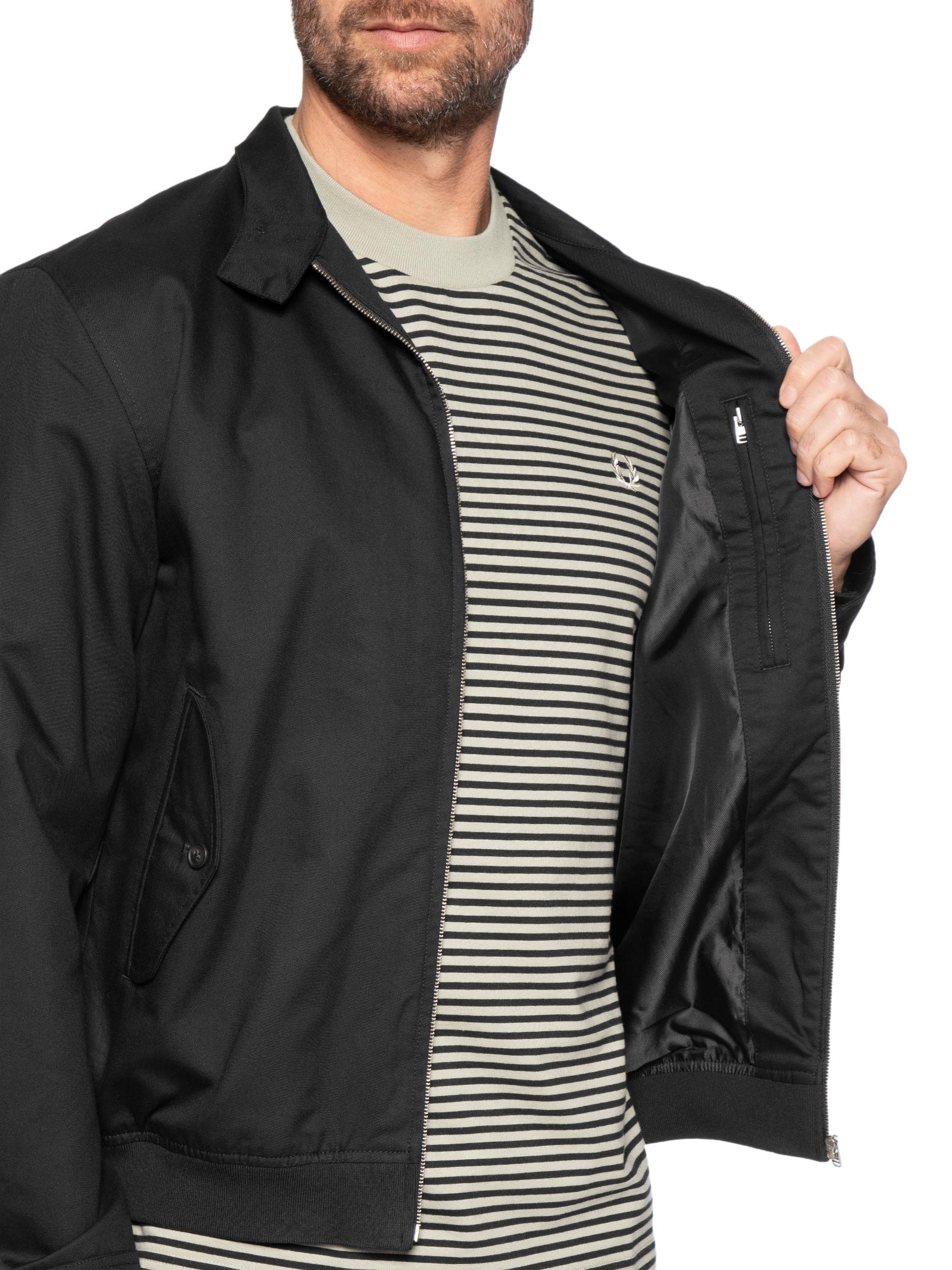 Jaqueta Masculina Harrington Regular Fit Em Twill Preto Fred Perry