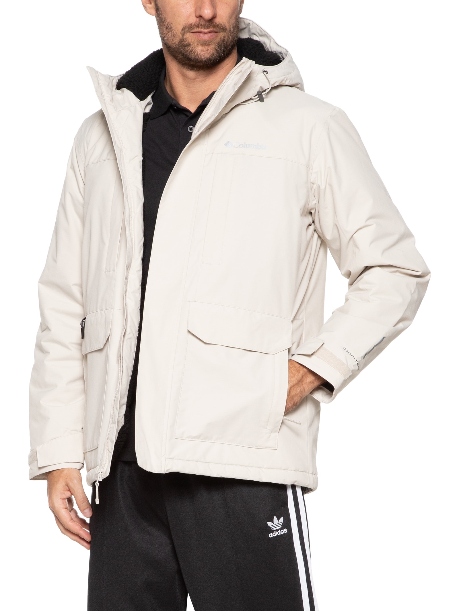 Jaqueta Masculina Impermeável Capuz Linho Sherpa Off White Columbia