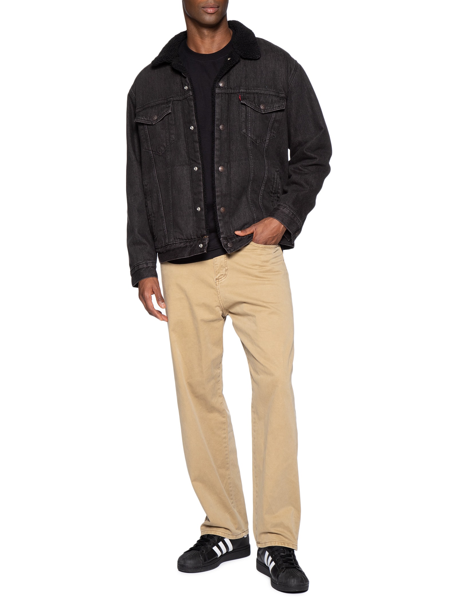 Jaqueta Masculina Jeans Modelagem Relaxed Sherpa Tracker Preto Levi's