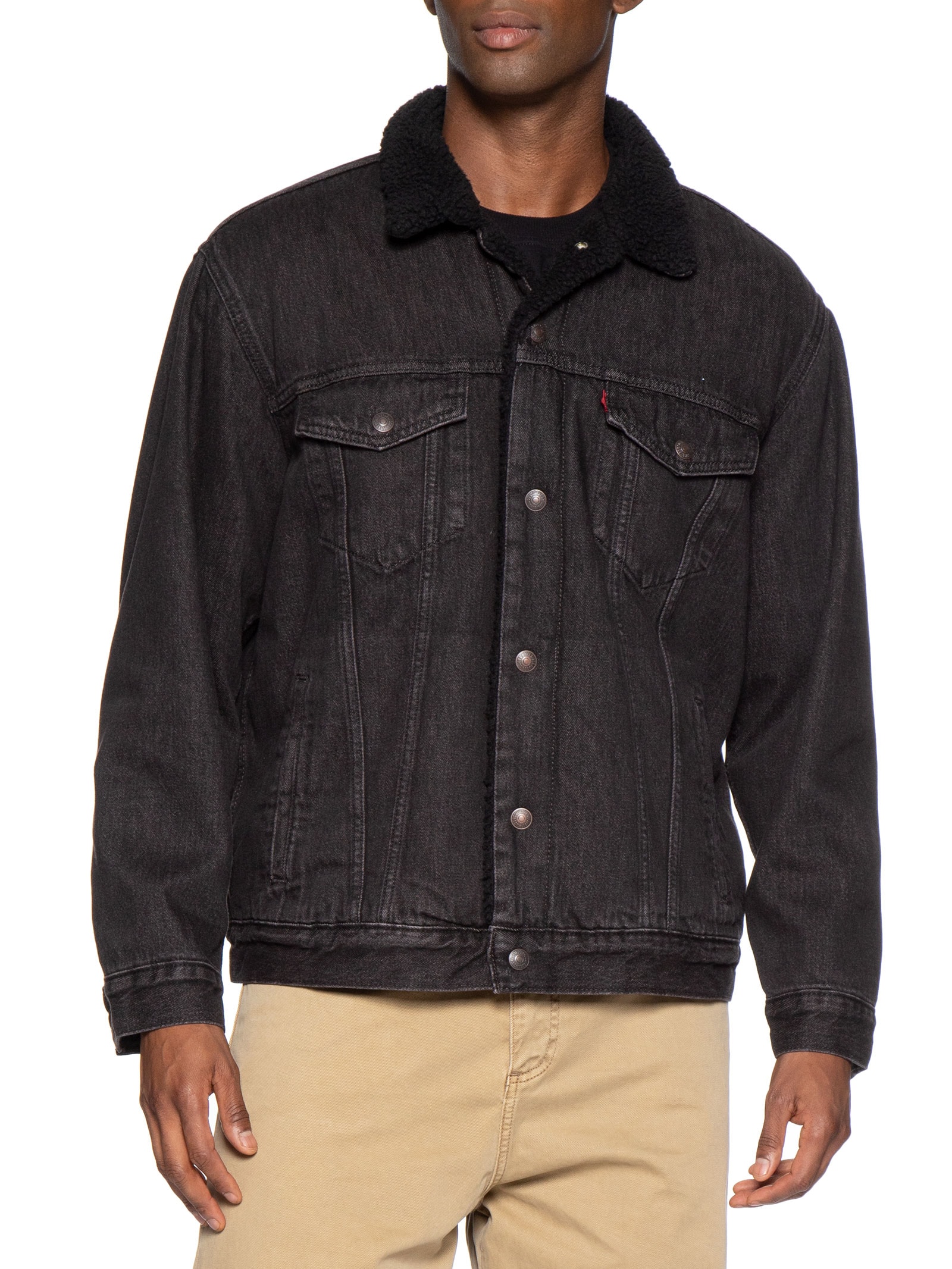 Jaqueta Masculina Jeans Modelagem Relaxed Sherpa Tracker - Preto