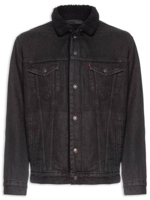 Jaqueta Masculina Jeans Modelagem Relaxed Sherpa Tracker – Preto