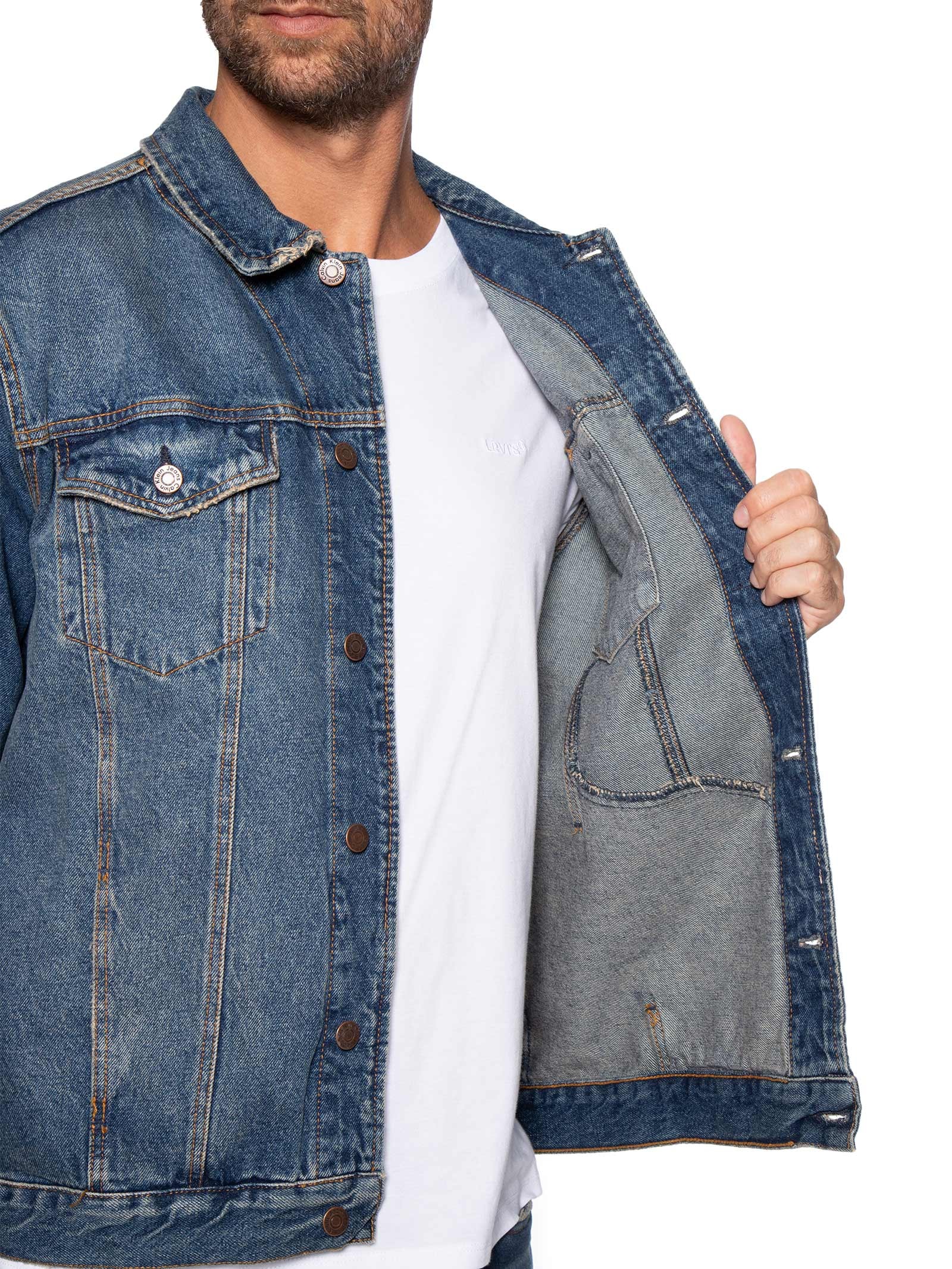 Jaqueta Masculina Jeans Over Recorte Manga Azul Calvin Klein Jeans