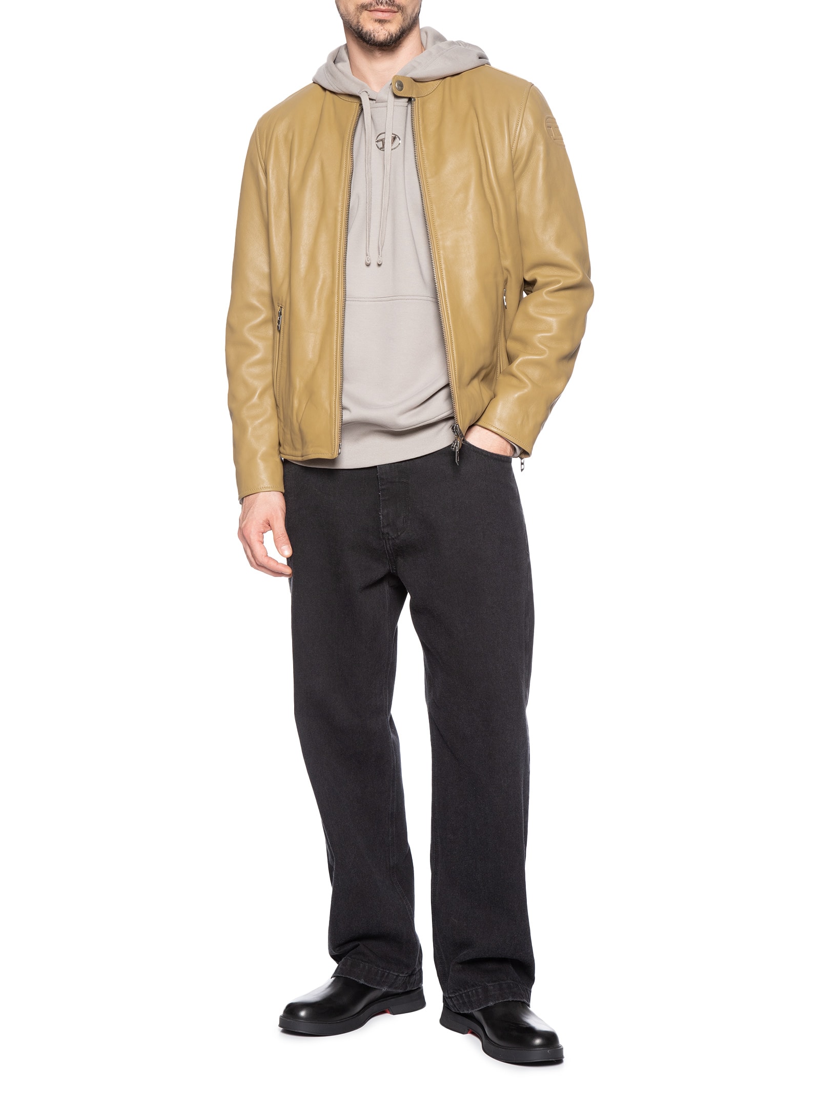 Jaqueta Masculina L-Carver Giacca Em Couro Bege Diesel