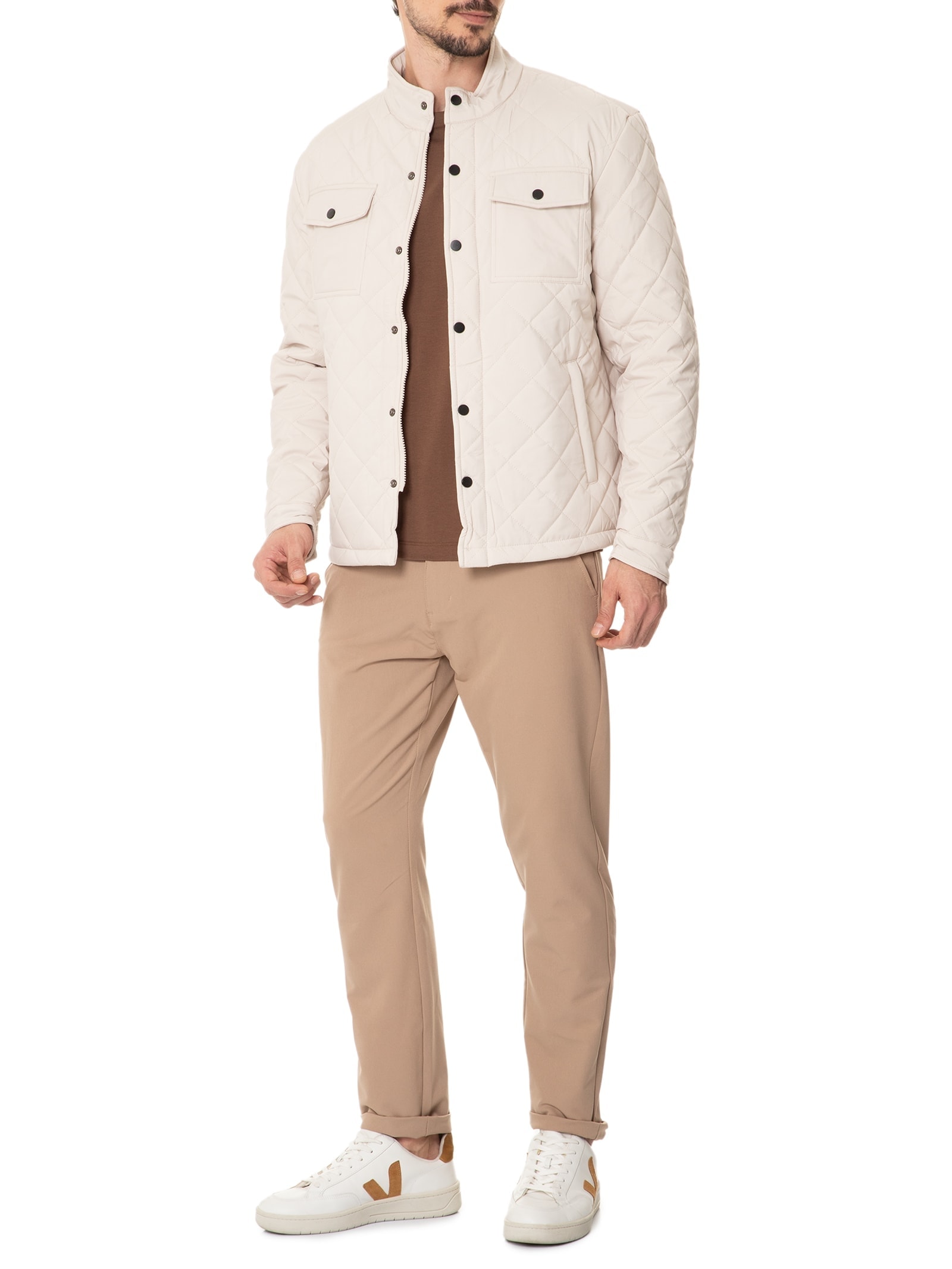Jaqueta Masculina Matelassê Casual Off White Basiq Men