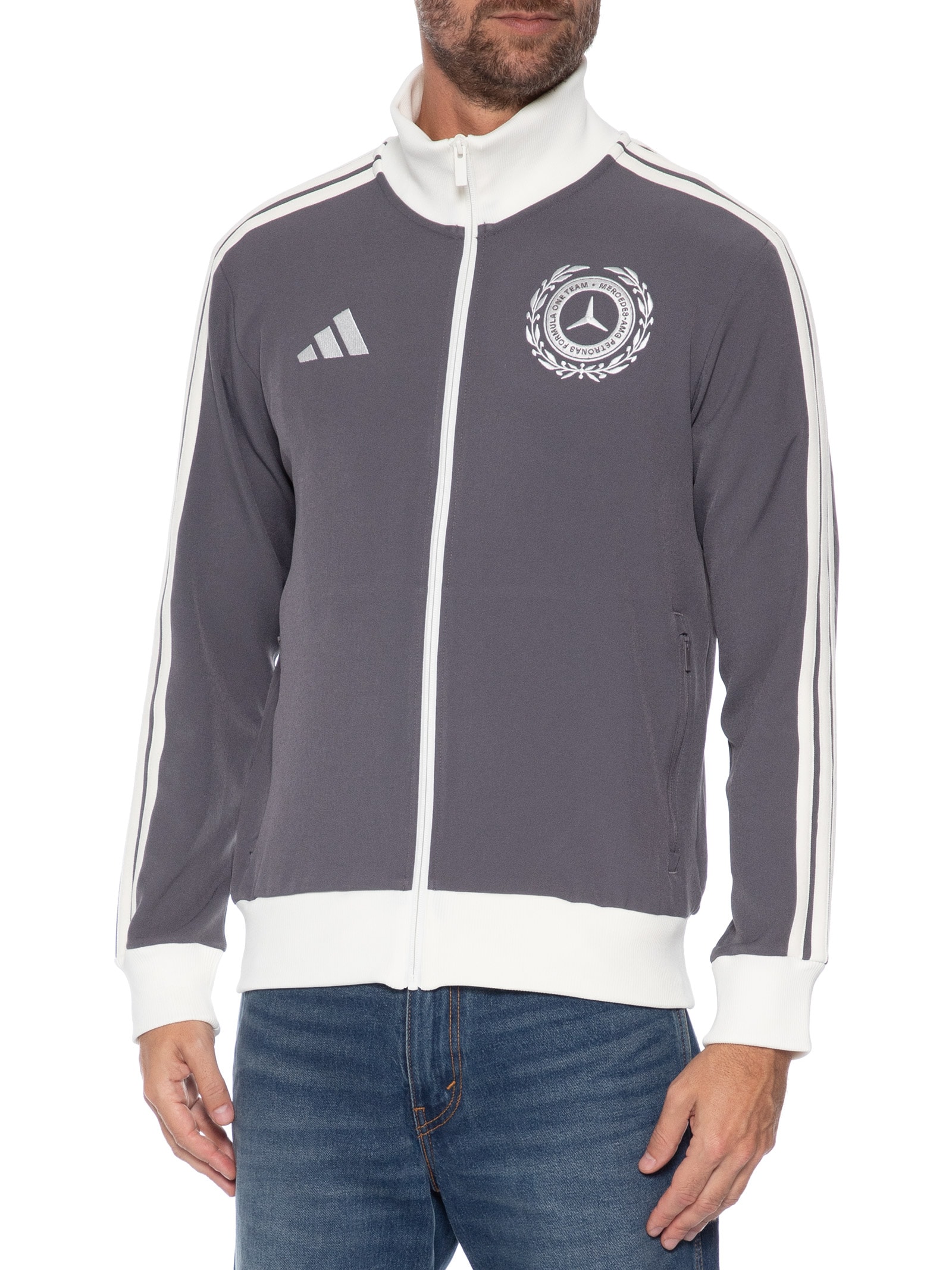 Jaqueta Masculina Mercedes Amg Petronas Cinza Adidas + Mercedes