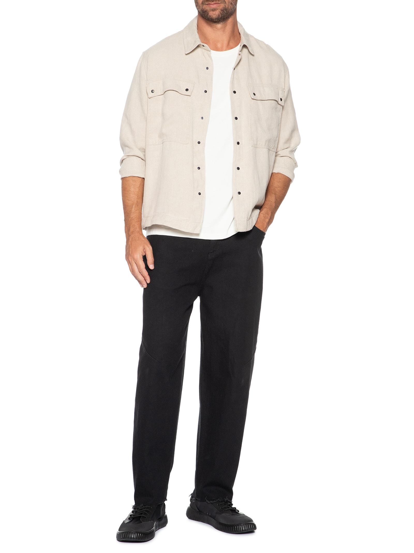 Jaqueta Masculina Overshirt Utility Linen Bege Osklen