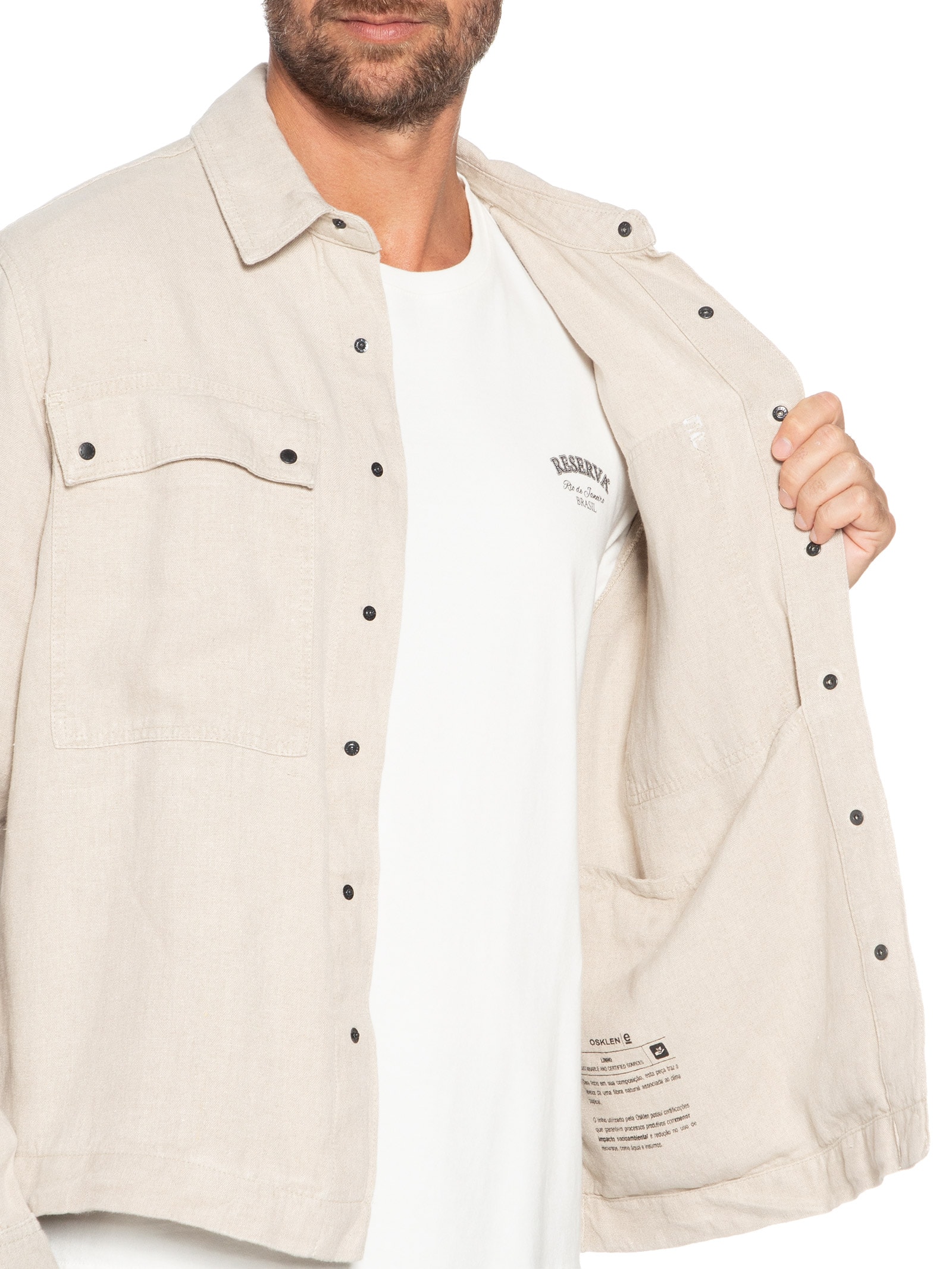 Jaqueta Masculina Overshirt Utility Linen Bege Osklen