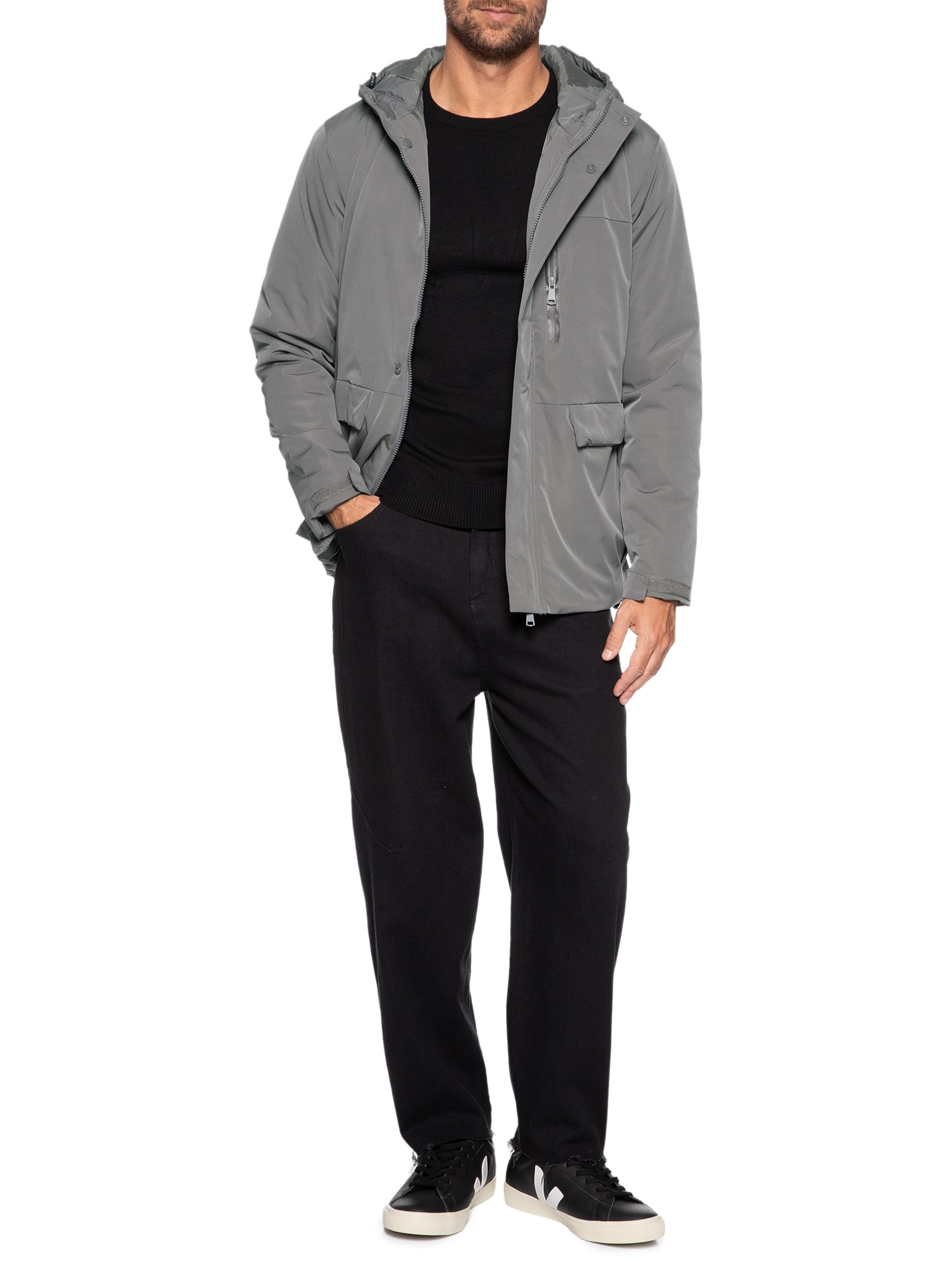 Jaqueta Masculina Parka Tactel Cinza '2 Essential