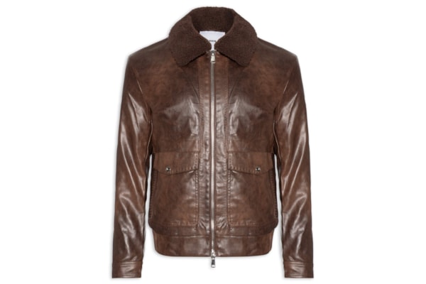 Jaqueta Masculina PU Com Zíper E Bolso Frontal - Marrom