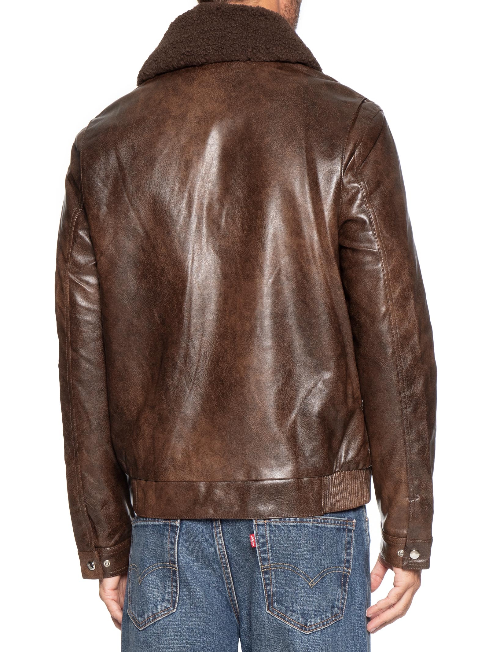 Jaqueta Masculina PU Com Zíper E Bolso Frontal Marrom Basiq Men