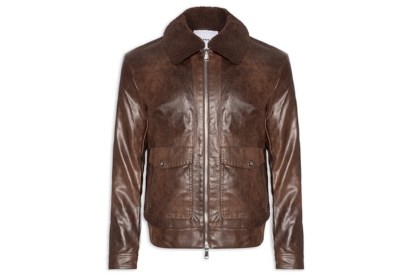 Jaqueta Masculina PU Com Zíper E Bolso Frontal - Marrom