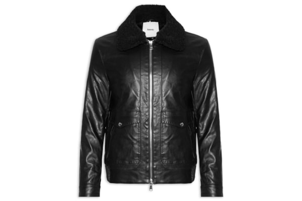 Jaqueta Masculina PU Com Zíper E Bolso Frontal - Preto