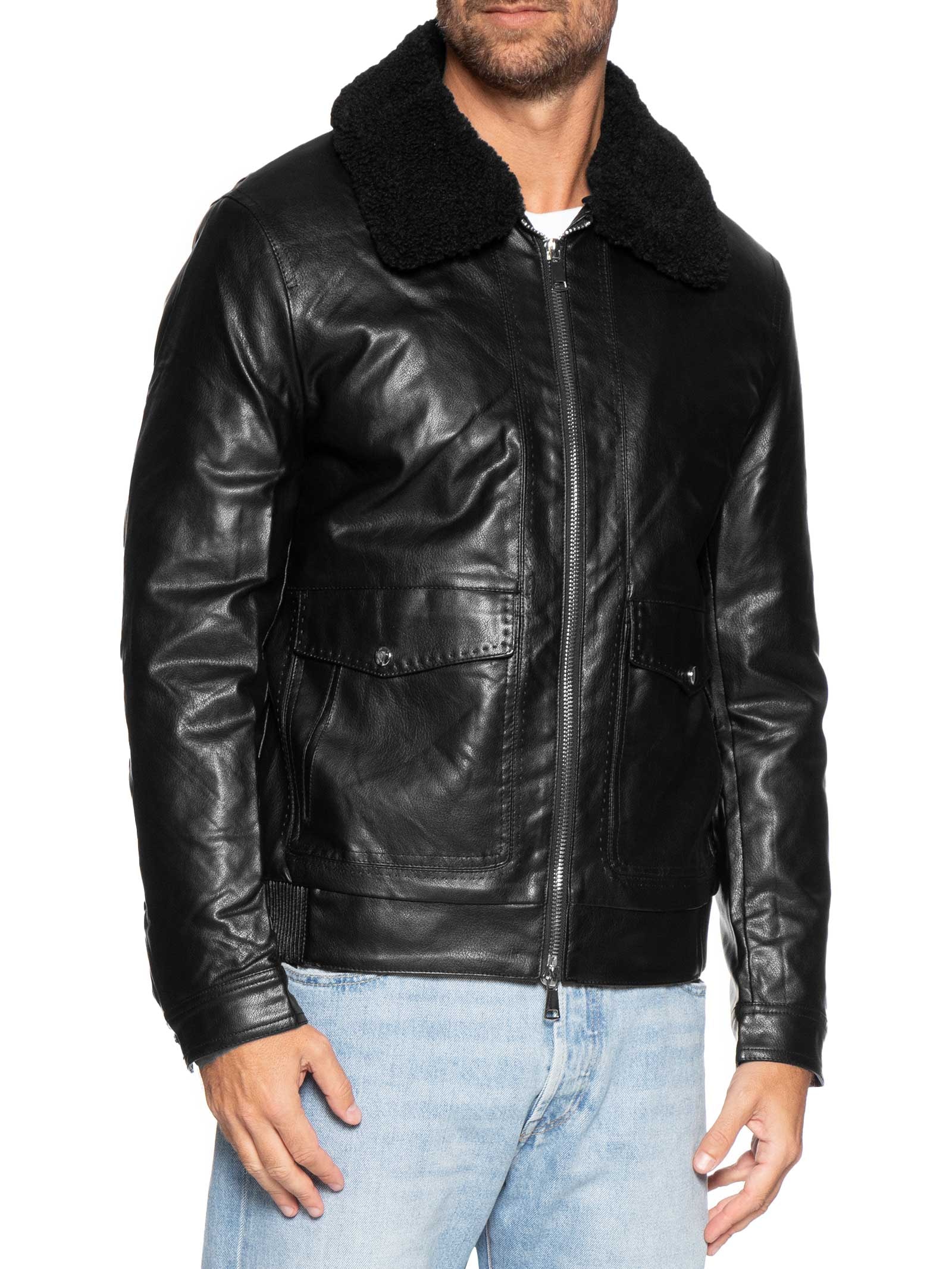 Jaqueta Masculina PU Com Zíper E Bolso Frontal Preto Basiq Men