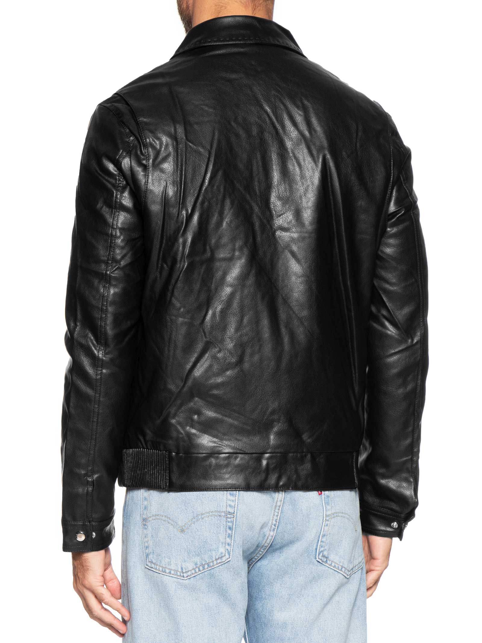 Jaqueta Masculina PU Com Zíper E Bolso Frontal Preto Basiq Men