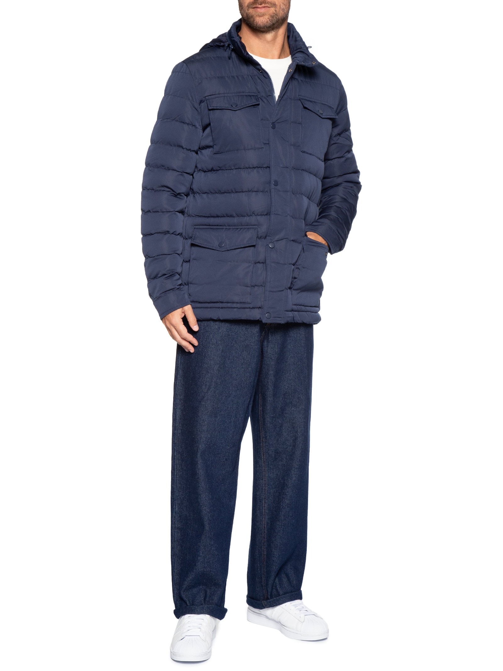 Jaqueta Masculina Puffer Alongada Azul Basiq Men