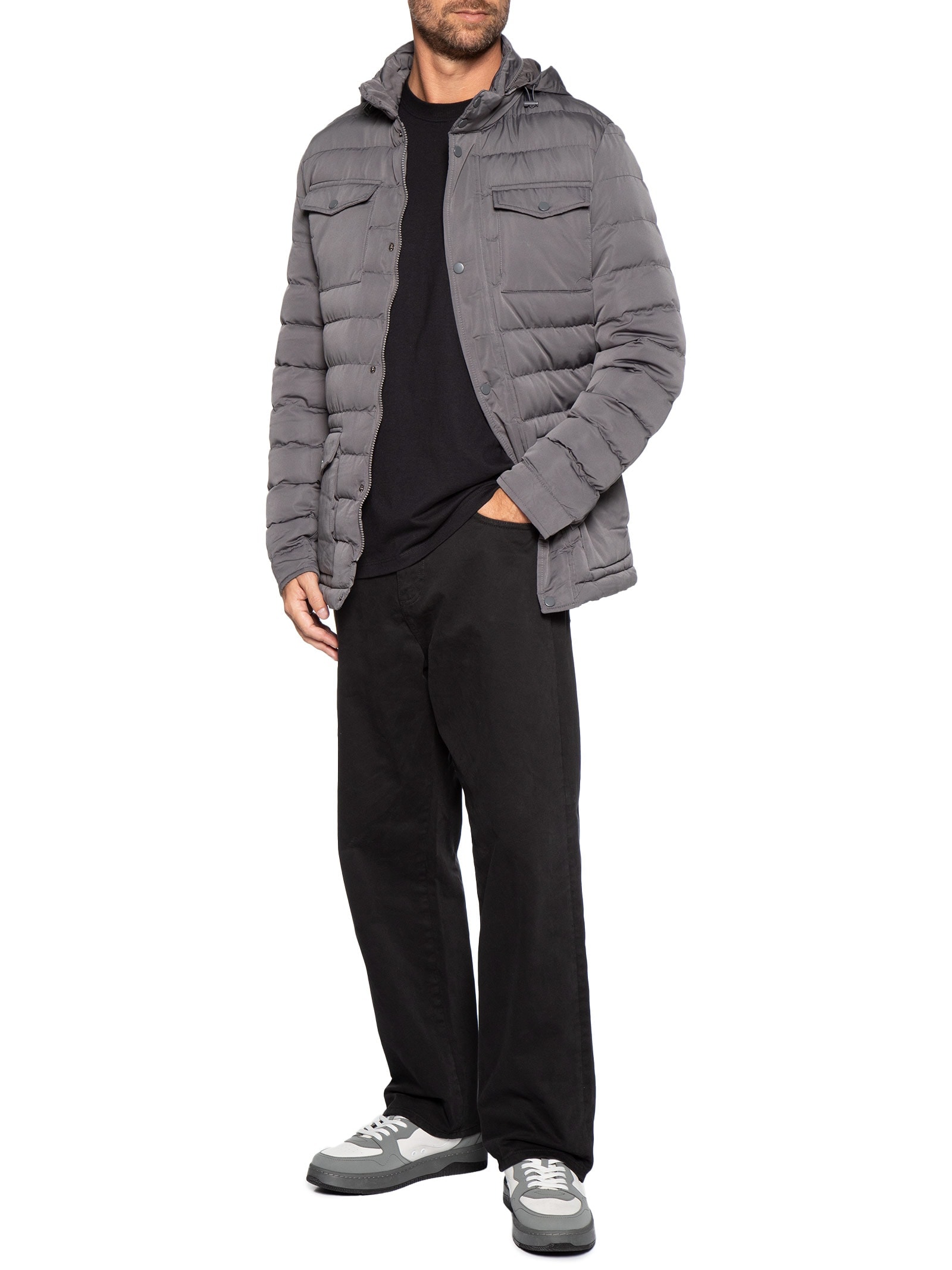 Jaqueta Masculina Puffer Alongada Cinza Basiq Men