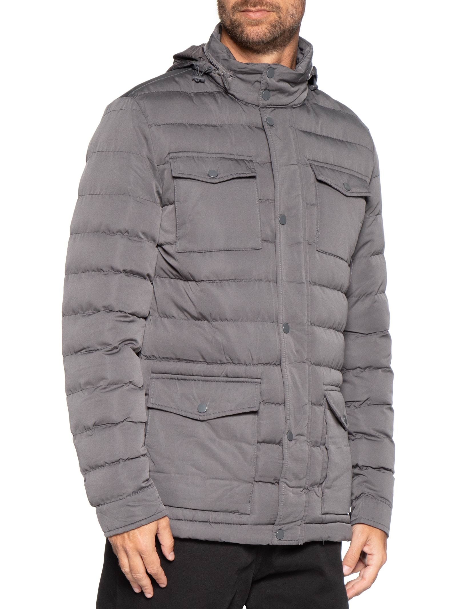 Jaqueta Masculina Puffer Alongada Cinza Basiq Men