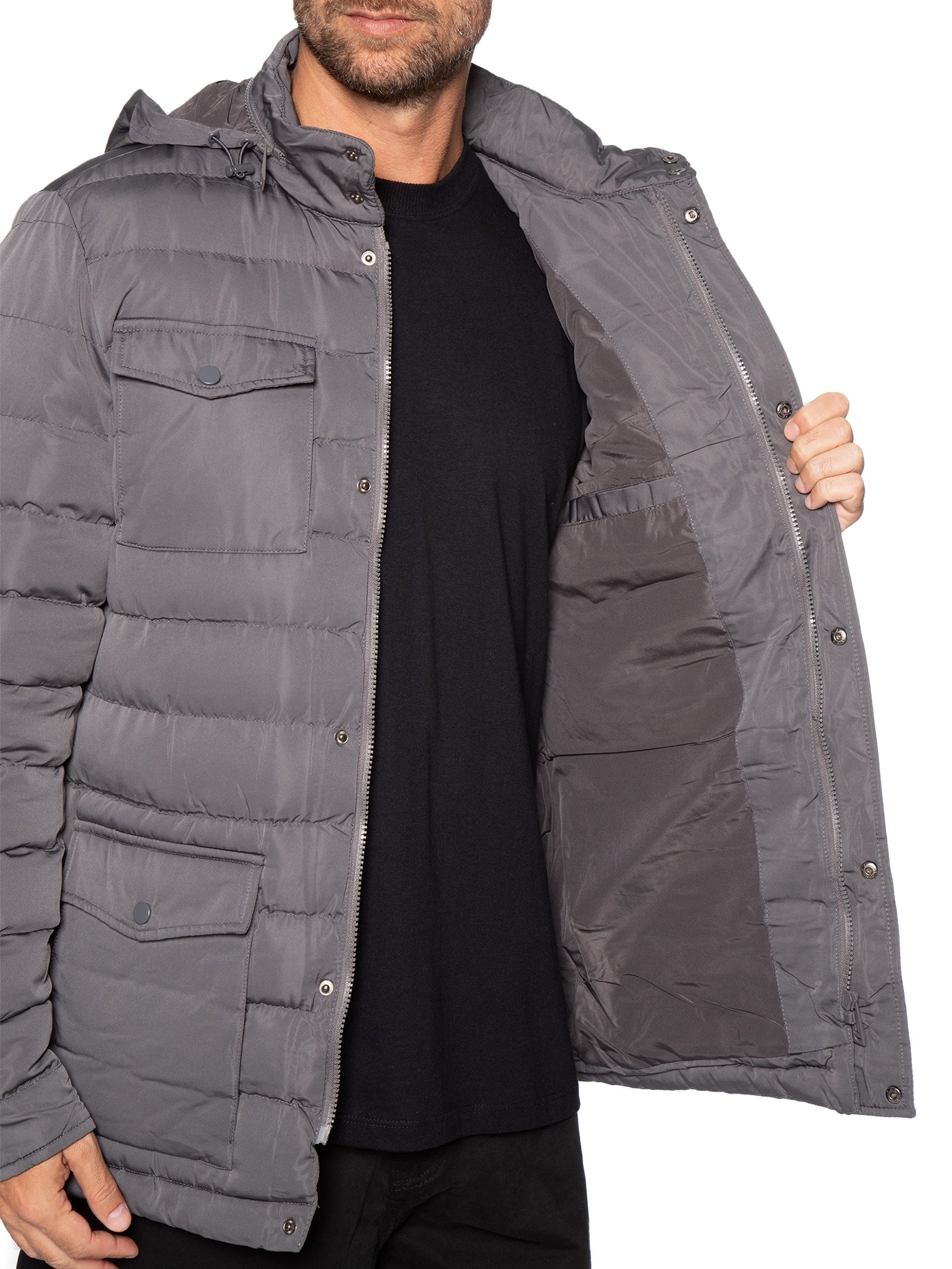 Jaqueta Masculina Puffer Alongada Cinza Basiq Men