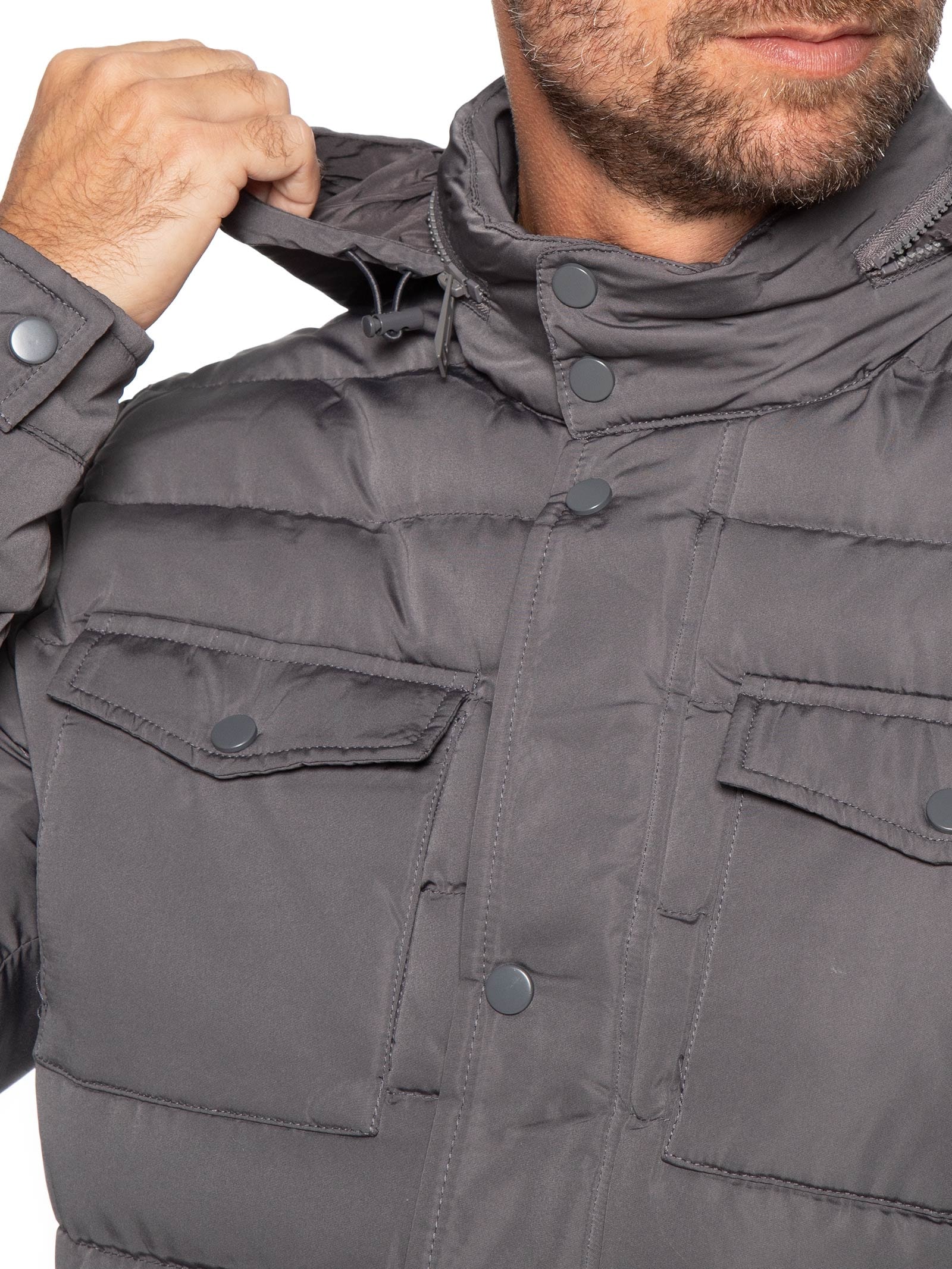Jaqueta Masculina Puffer Alongada Cinza Basiq Men