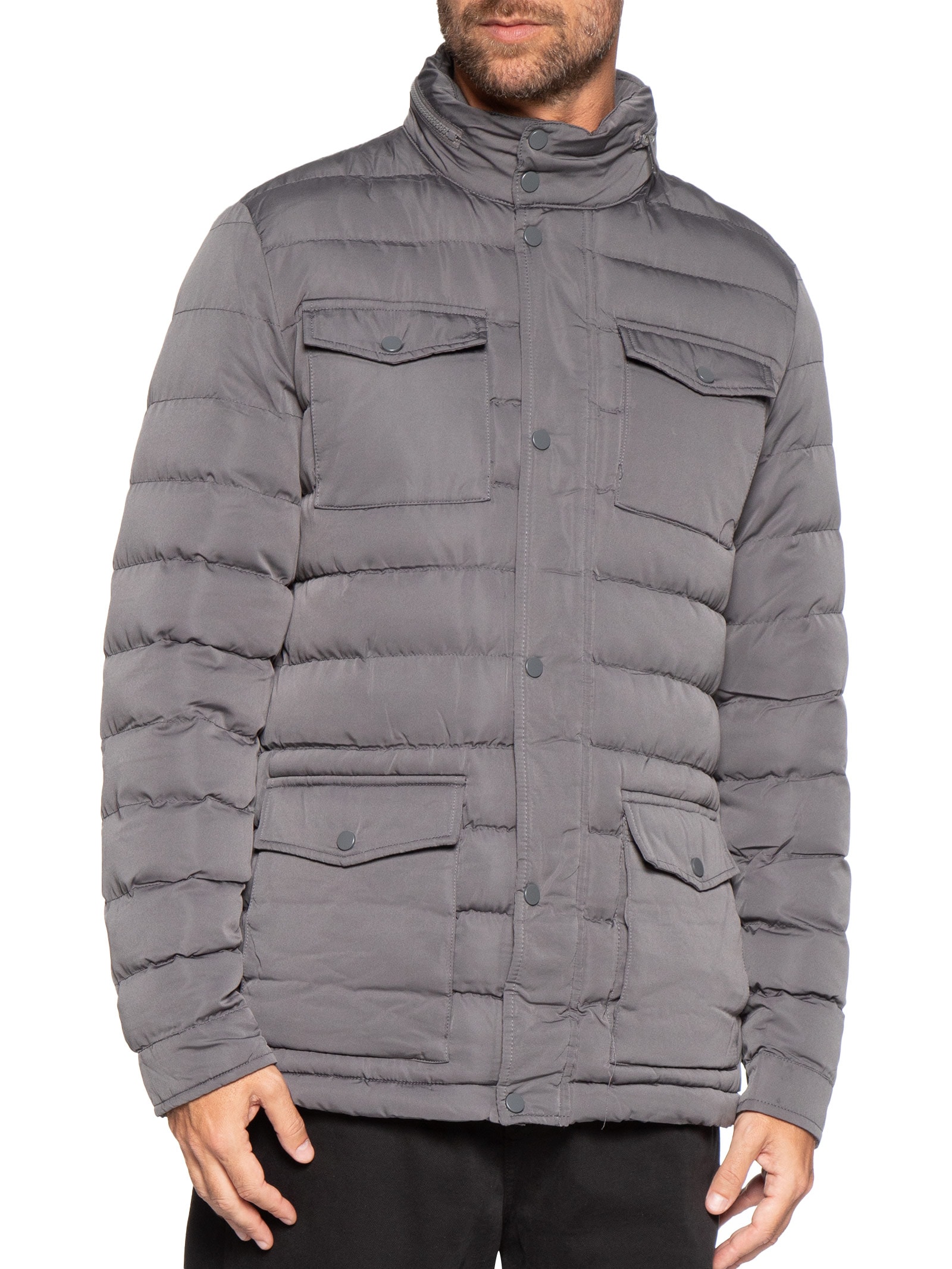 Jaqueta Masculina Puffer Alongada Cinza Basiq Men