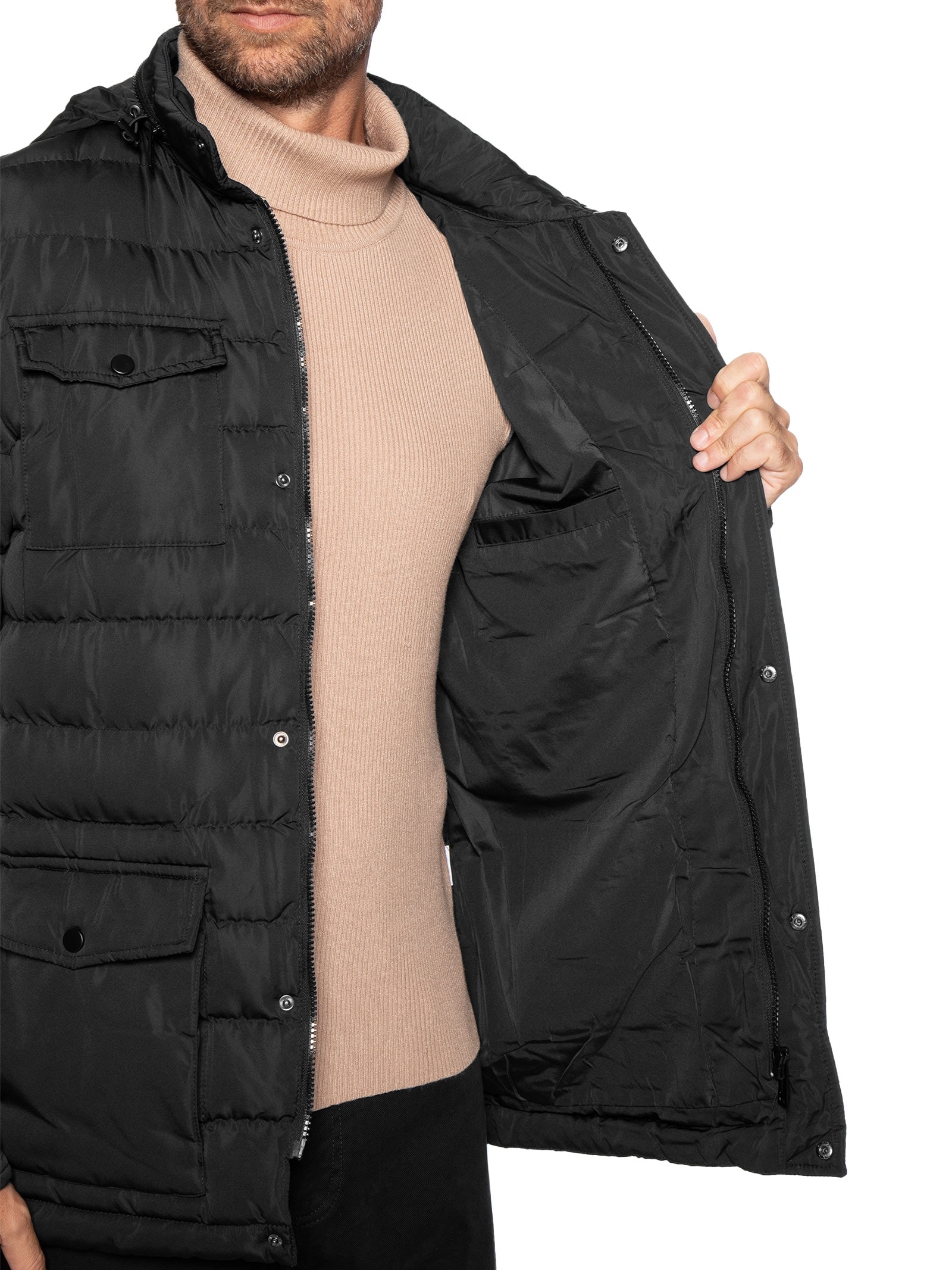 Jaqueta Masculina Puffer Alongada Preto Basiq Men