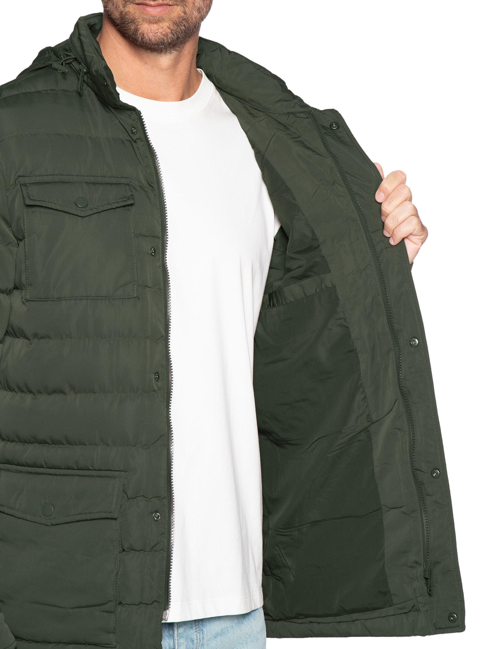 Jaqueta Masculina Puffer Alongada Verde Basiq Men