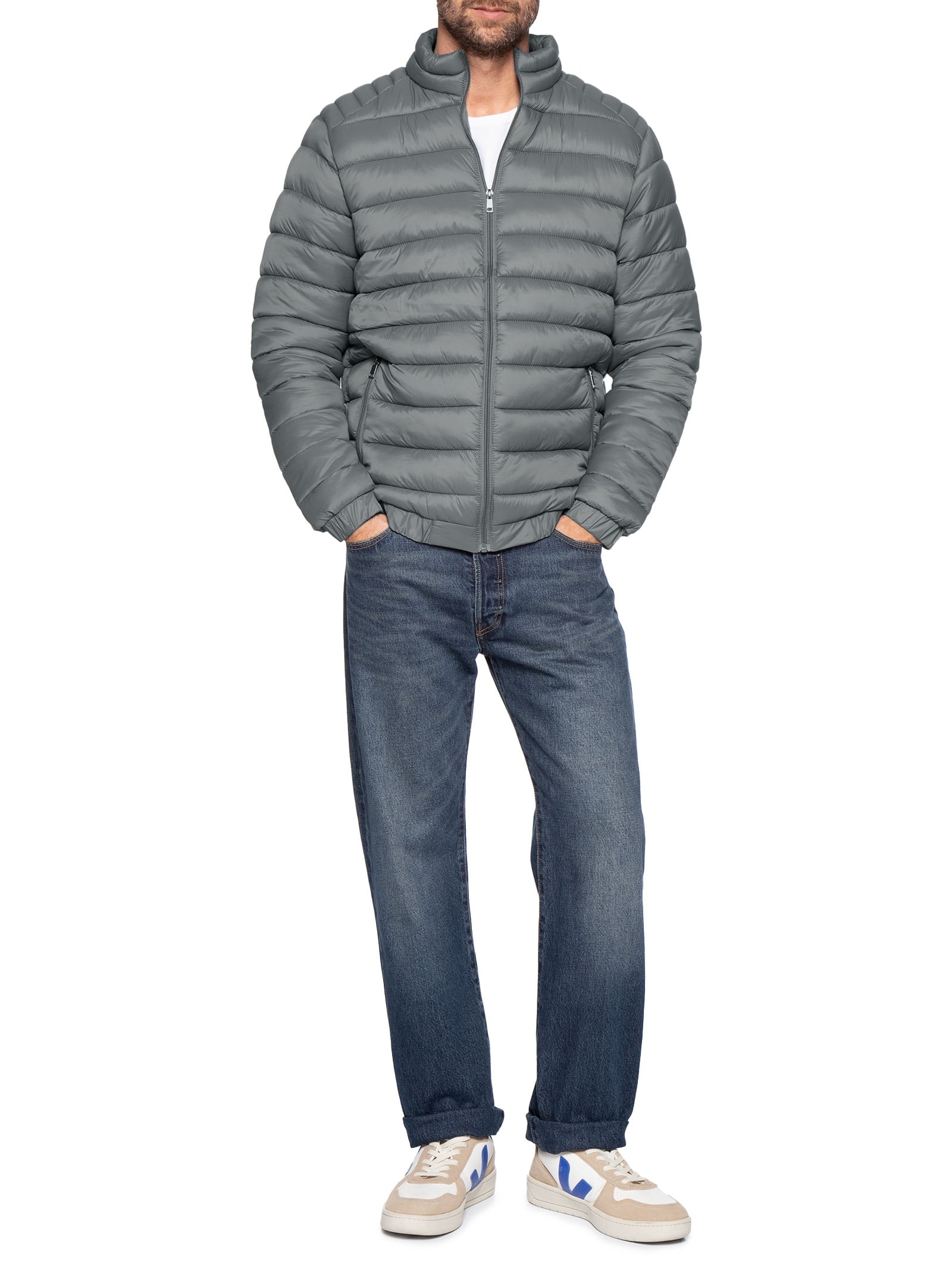 Jaqueta Masculina Puffer Básica – Cinza Basiq Men