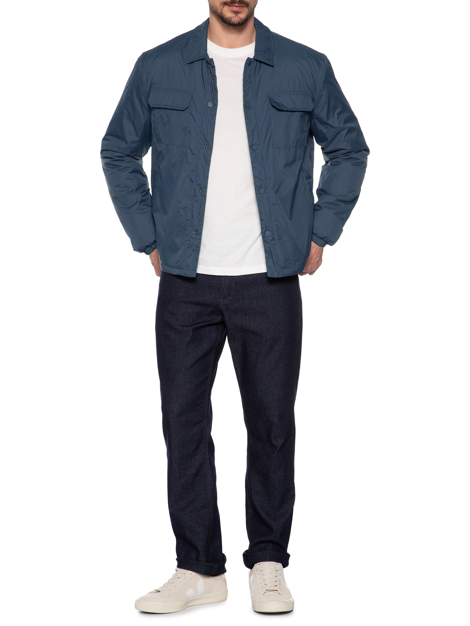 Jaqueta Masculina Puffer Com Bolso Azul '2 Essential