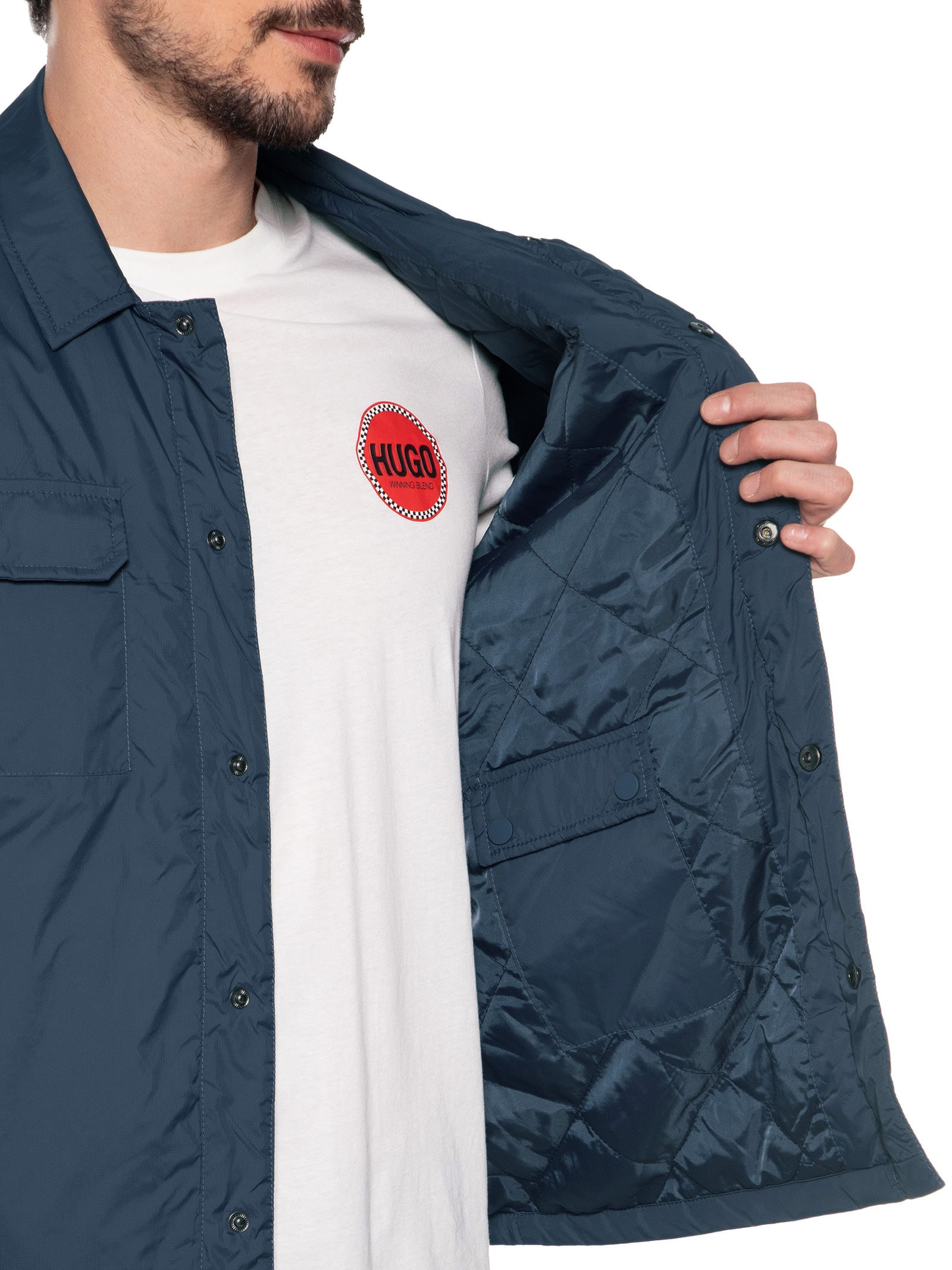 Jaqueta Masculina Puffer Com Bolso Azul '2 Essential