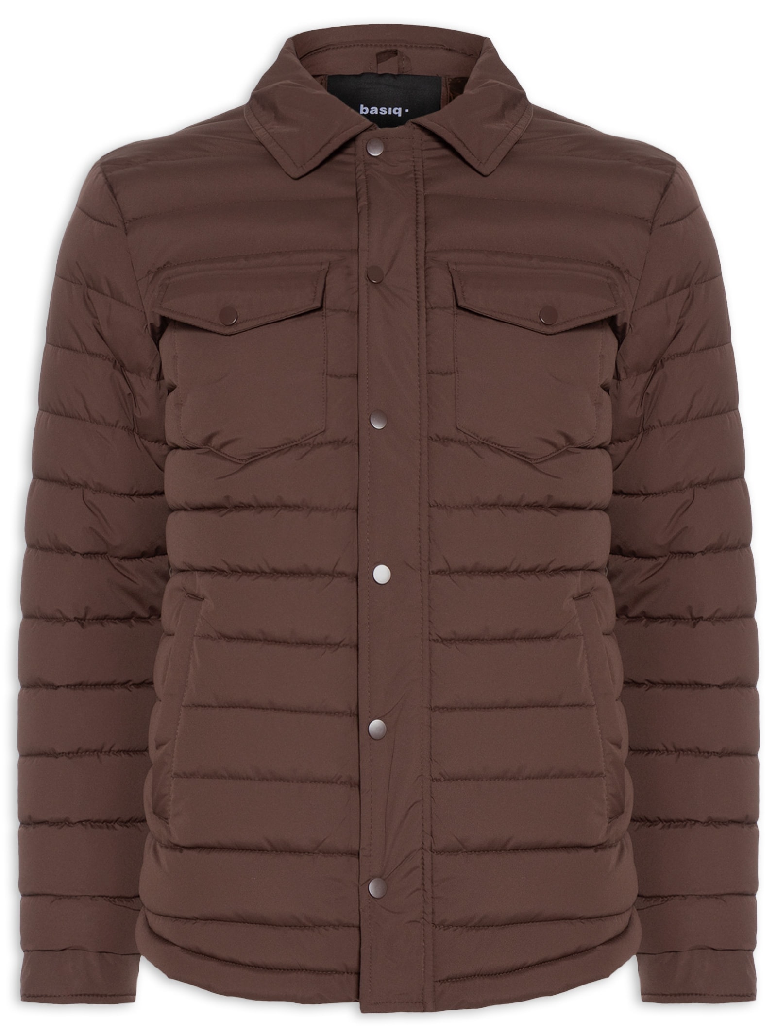 Jaqueta Masculina Puffer Com Bolso Marrom Basiq Men