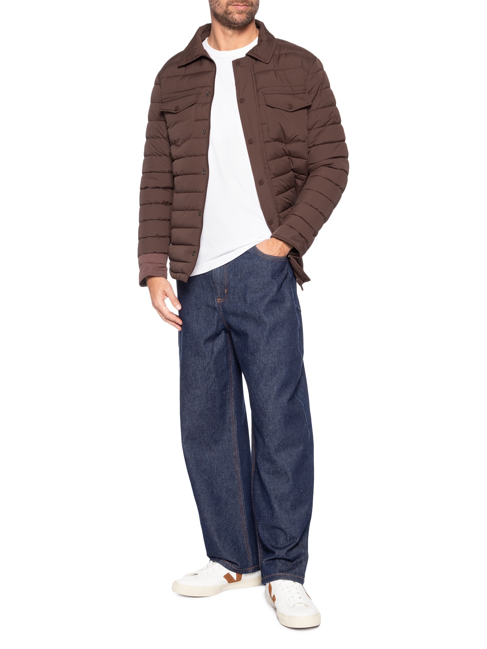 Jaqueta Masculina Puffer Com Bolso Marrom Basiq Men