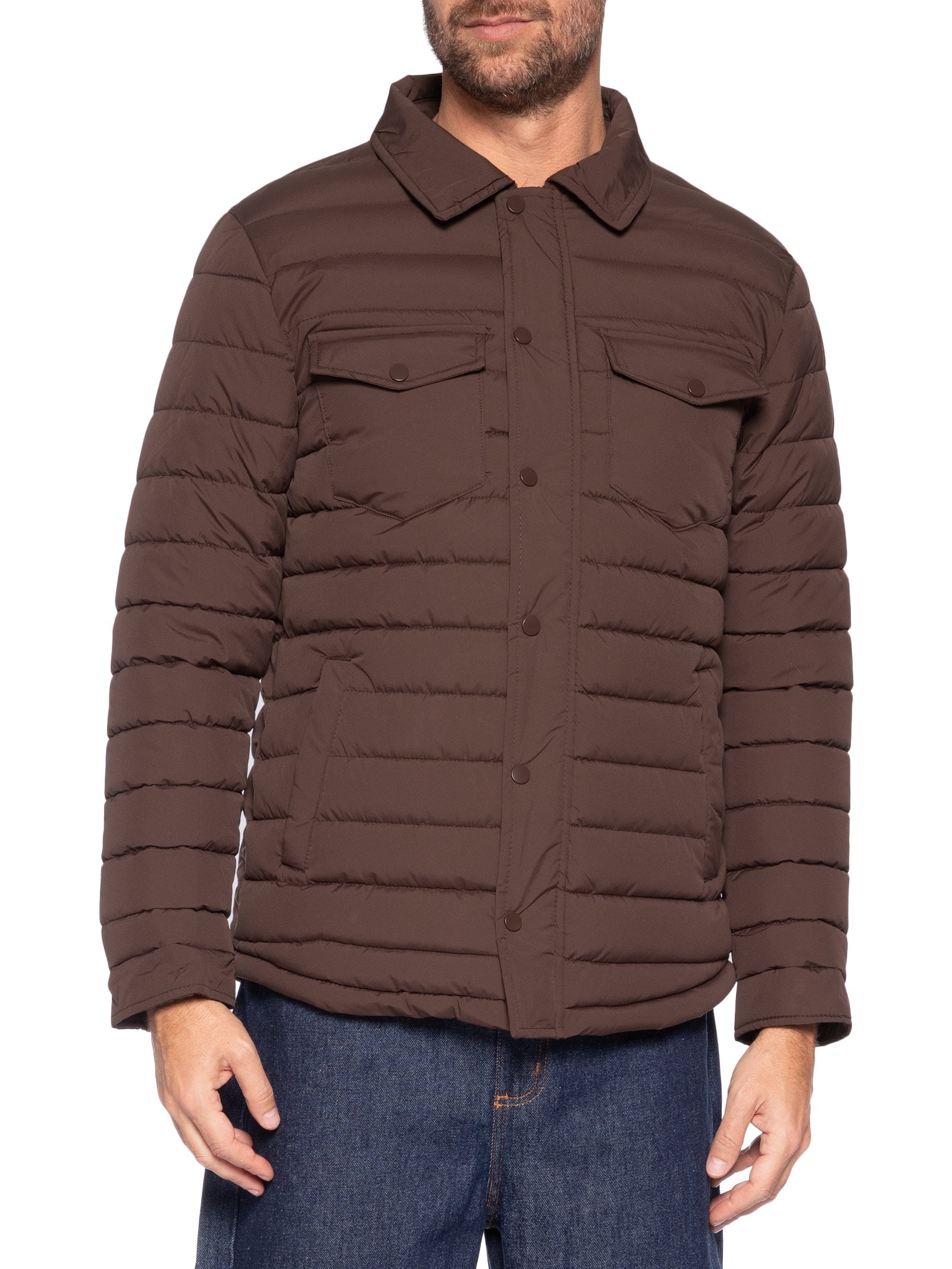 Jaqueta Masculina Puffer Com Bolso Marrom Basiq Men