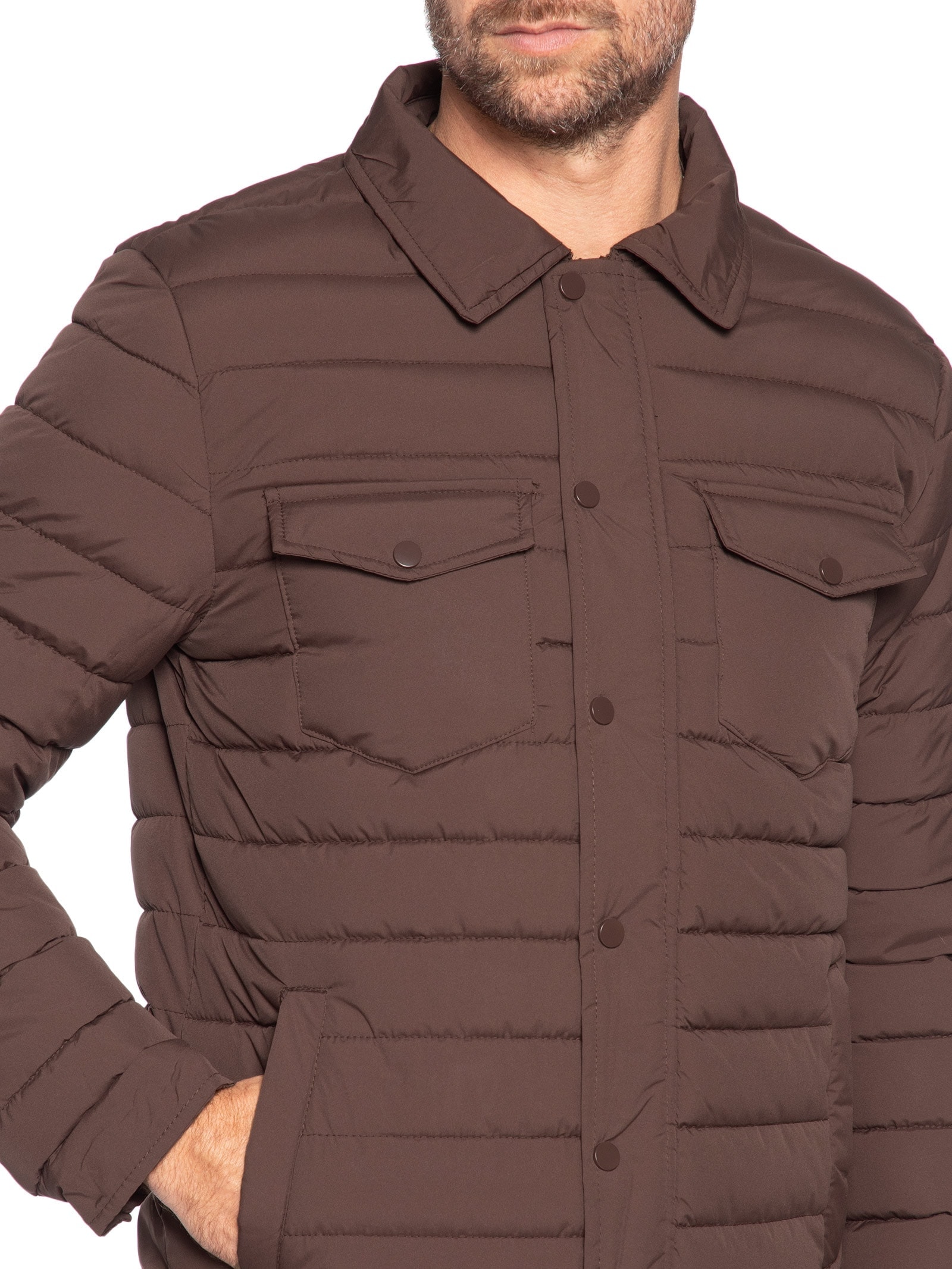 Jaqueta Masculina Puffer Com Bolso Marrom Basiq Men
