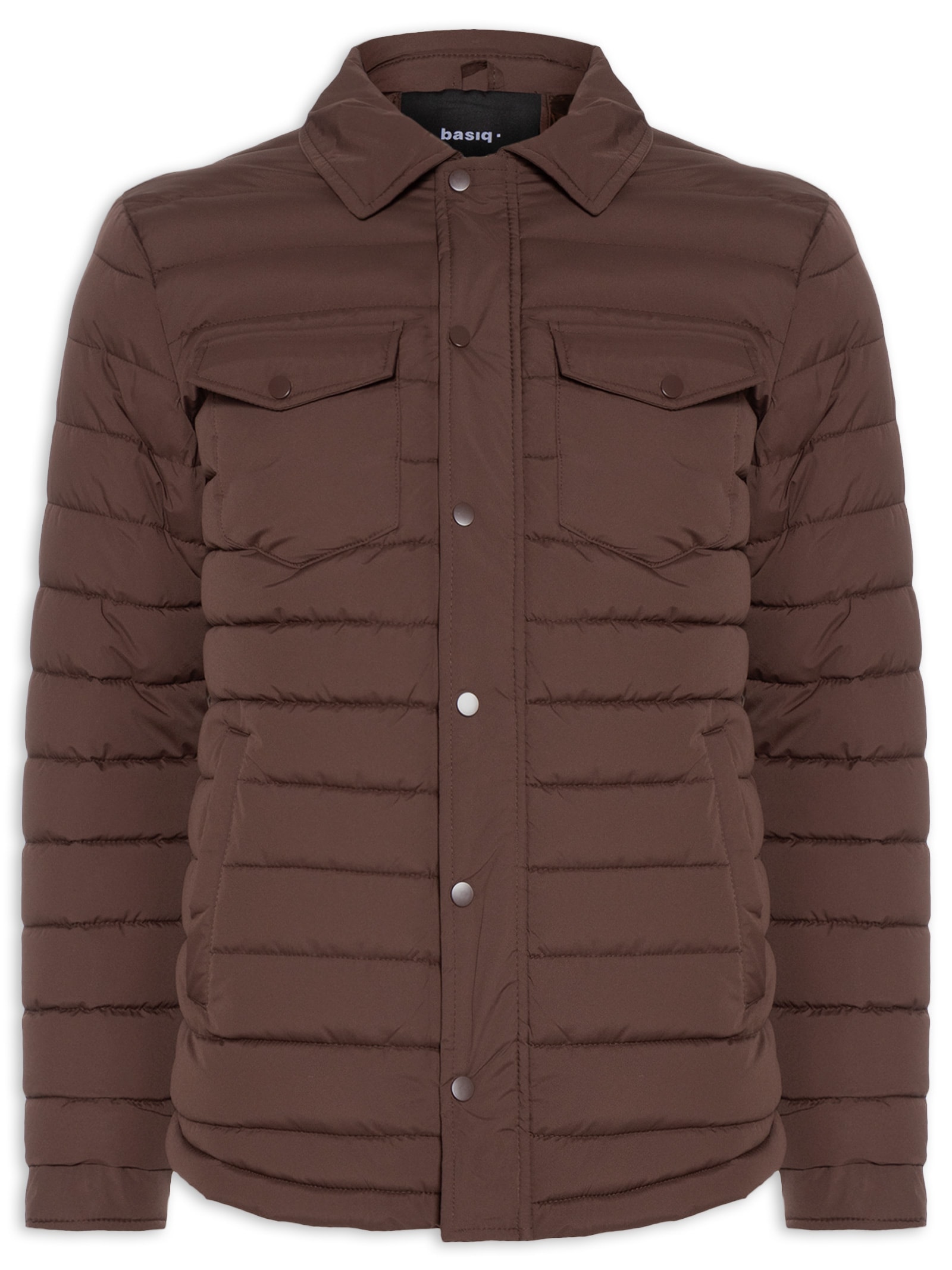Jaqueta Masculina Puffer Com Bolso Marrom Basiq Men
