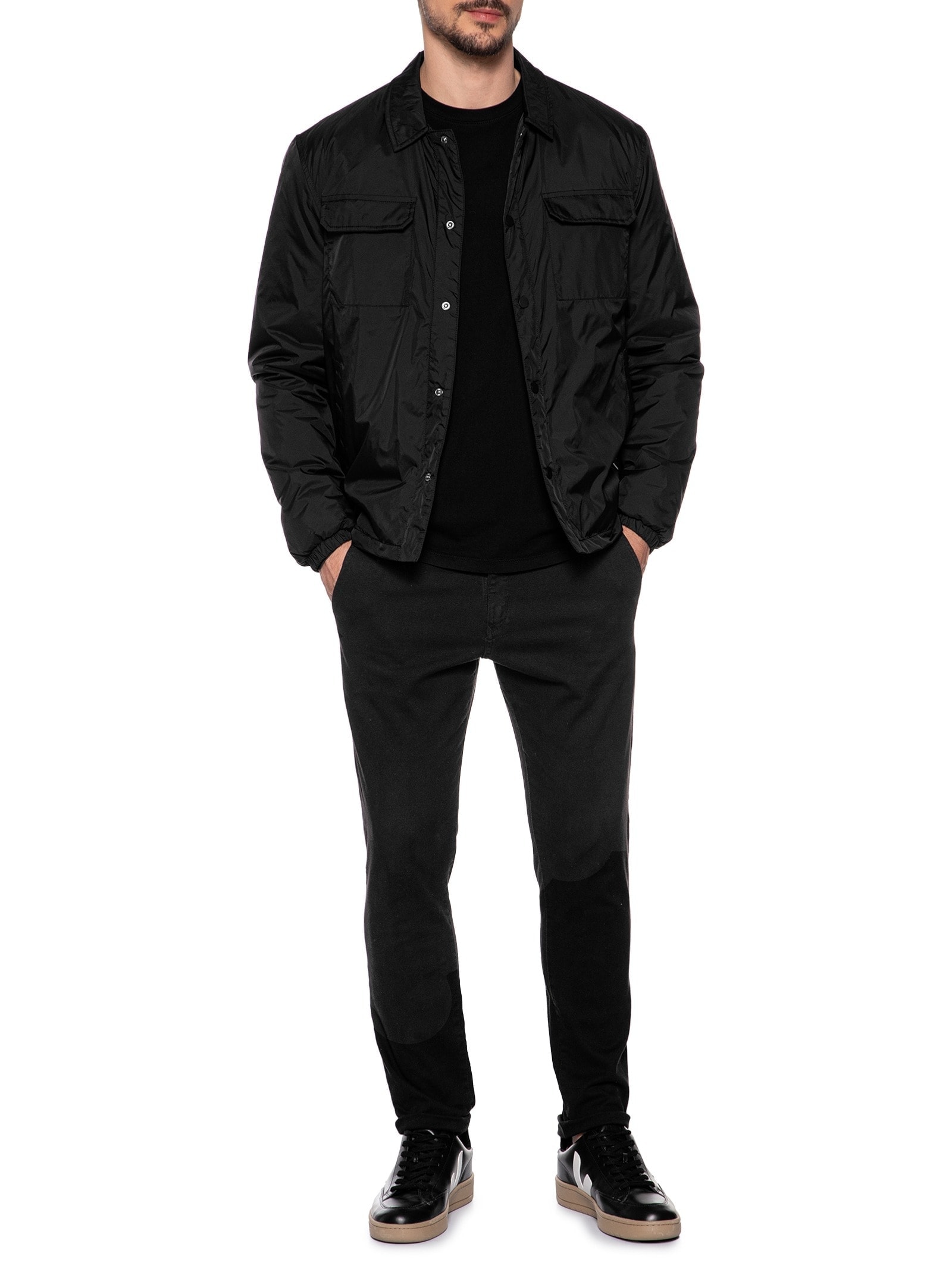 Jaqueta Masculina Puffer Com Bolso Preto '2 Essential