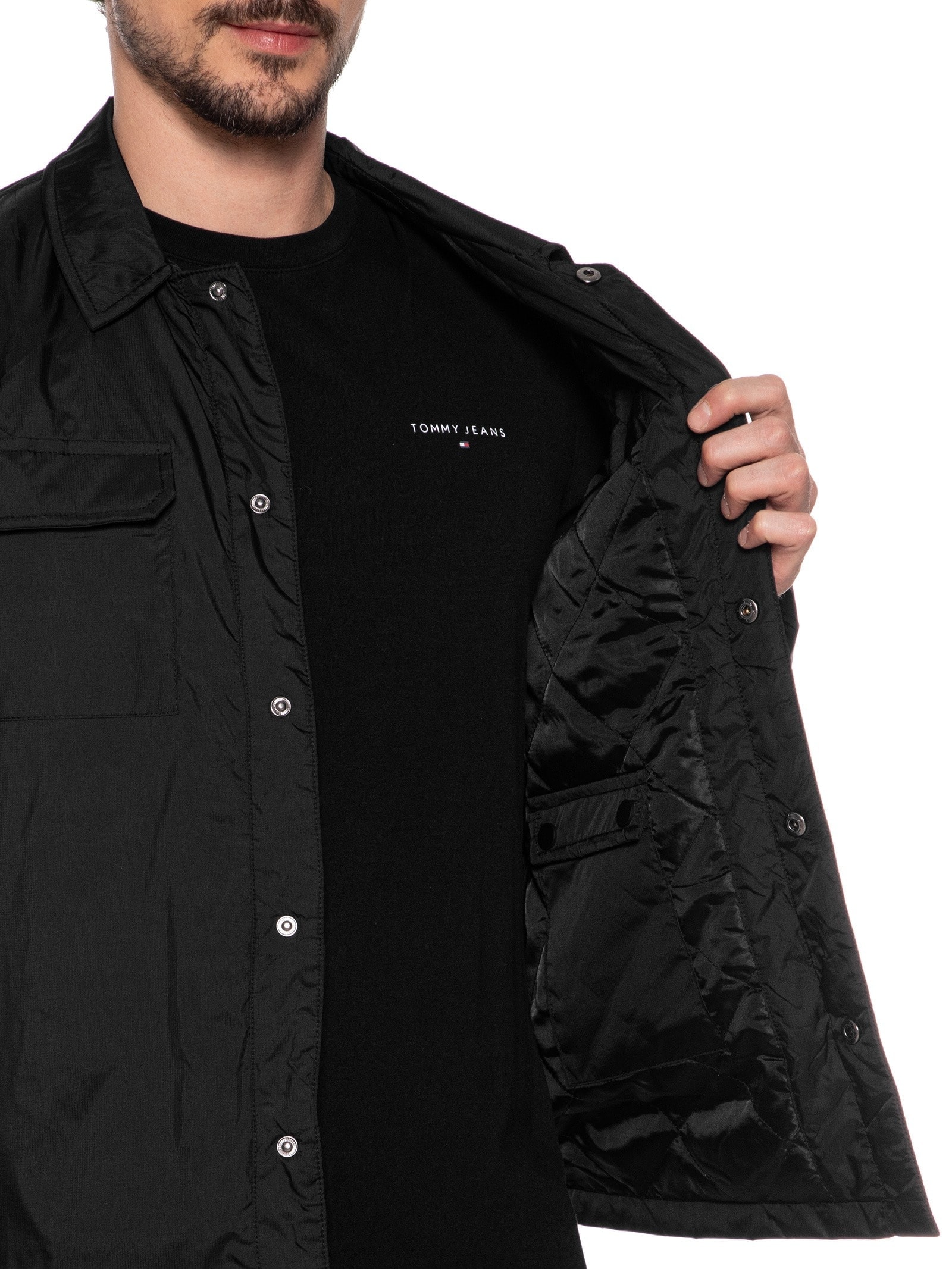 Jaqueta Masculina Puffer Com Bolso Preto '2 Essential