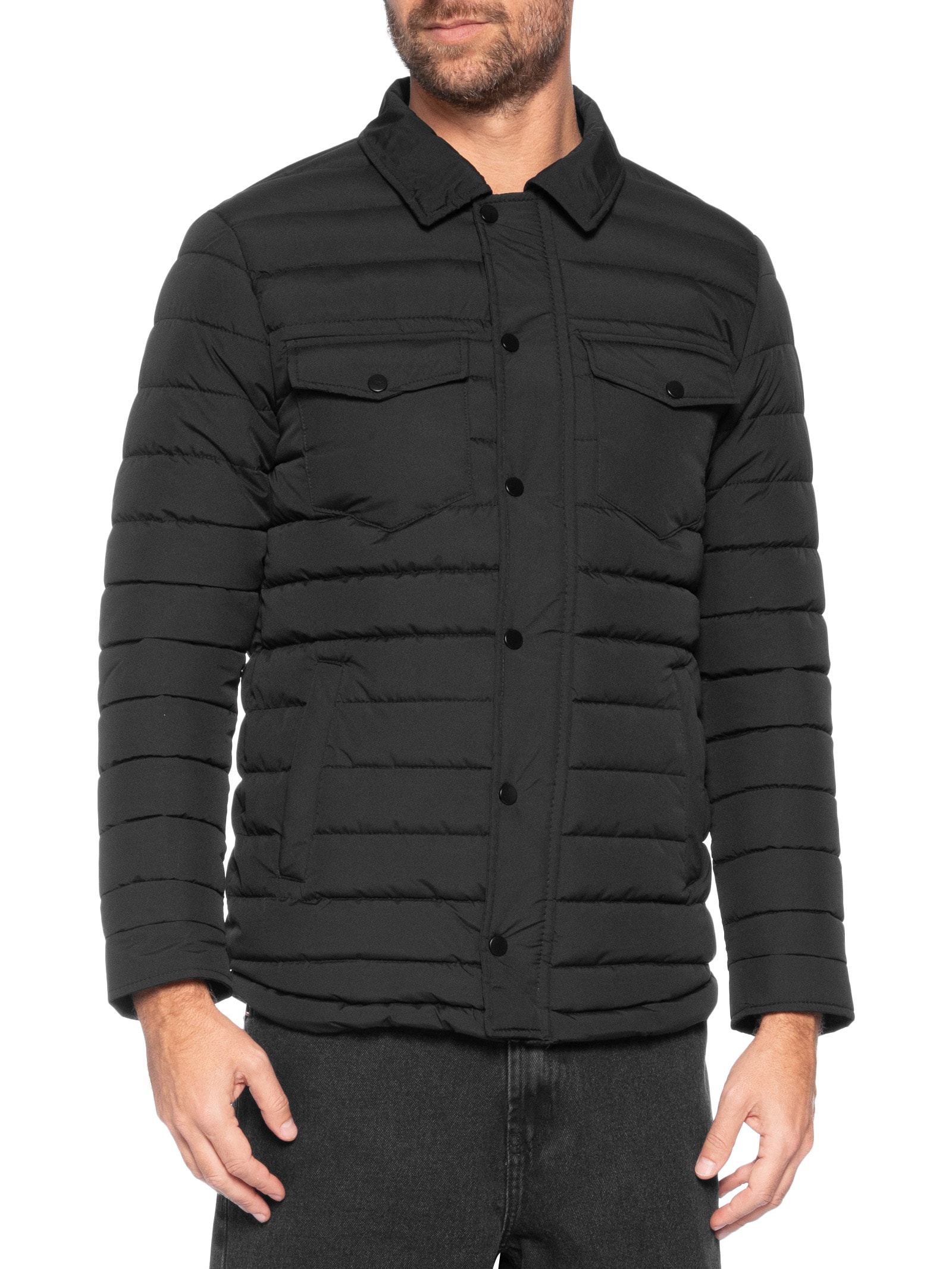 Jaqueta Masculina Puffer Com Bolso Preto Basiq Men