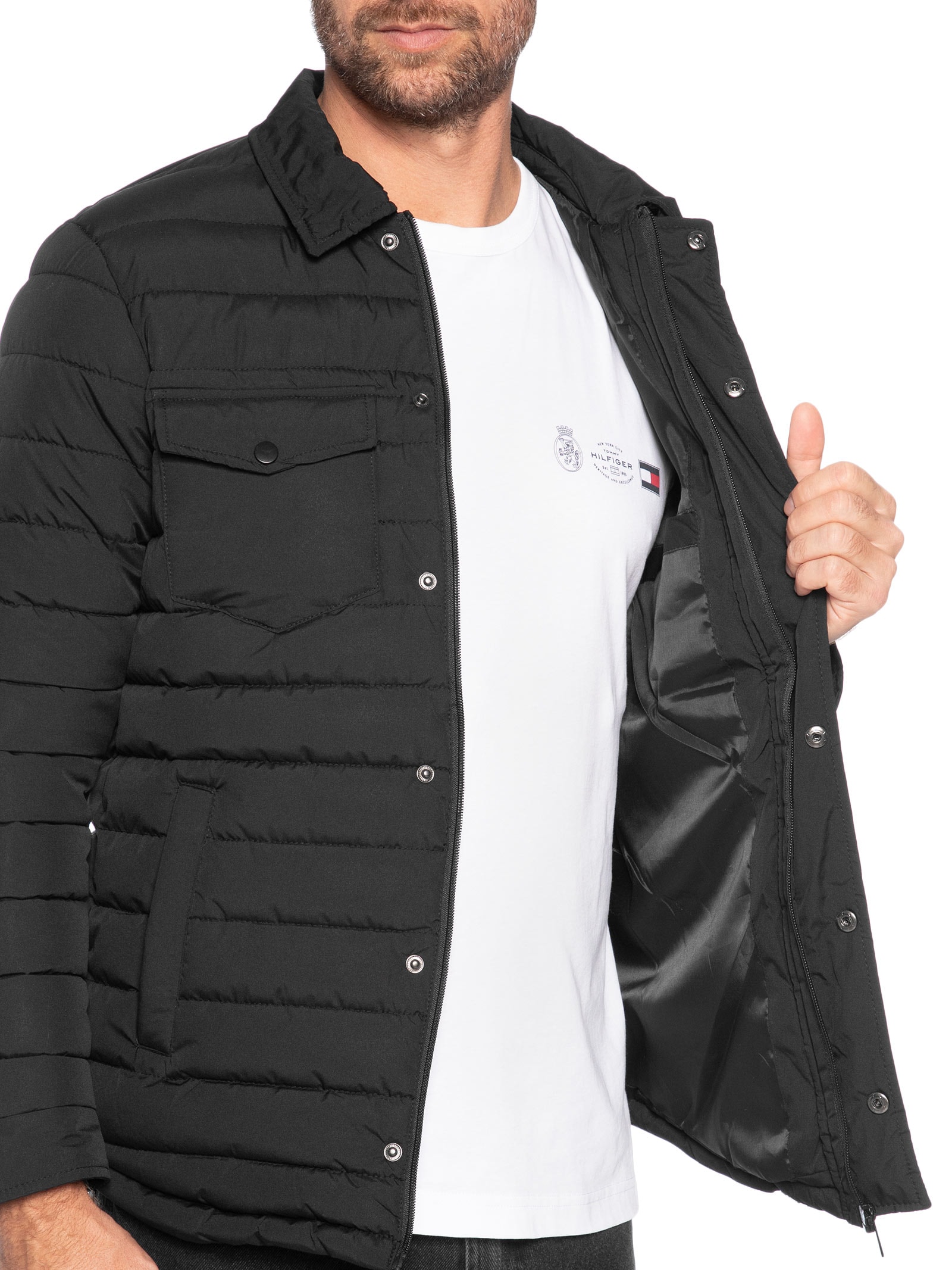 Jaqueta Masculina Puffer Com Bolso Preto Basiq Men