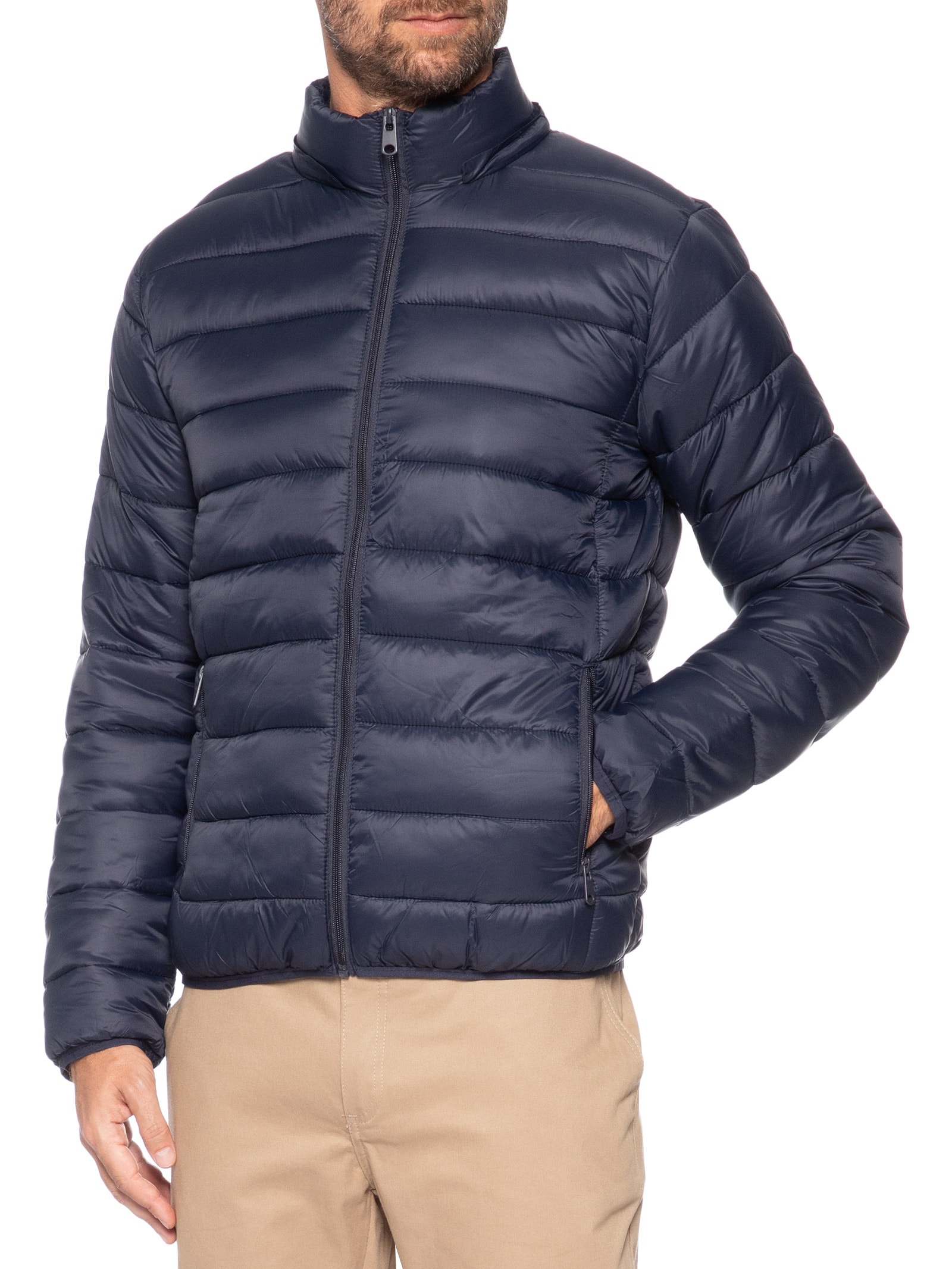 Jaqueta Masculina Puffer Com Capuz Azul Basiq Men