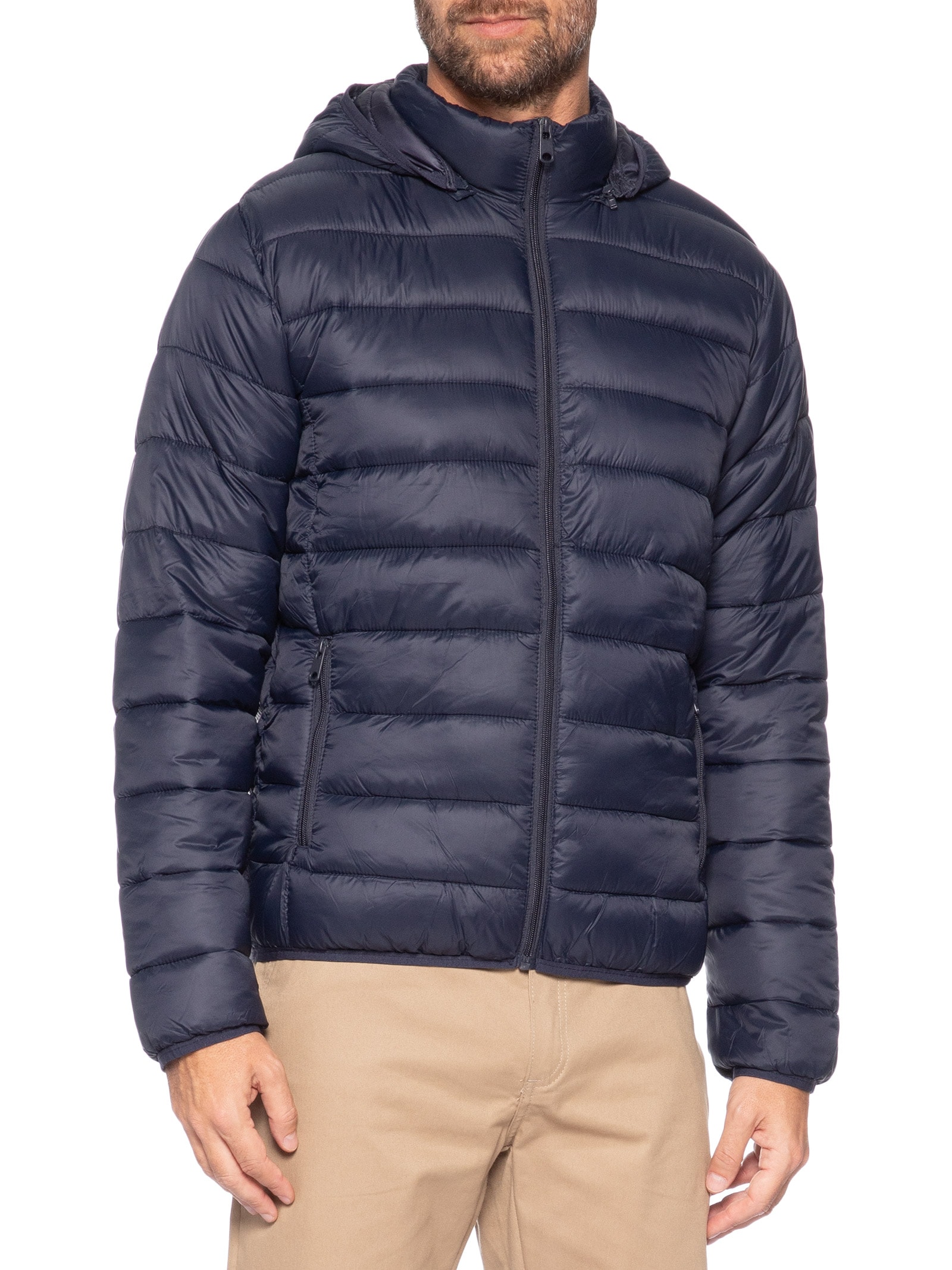 Jaqueta Masculina Puffer Com Capuz Azul Basiq Men
