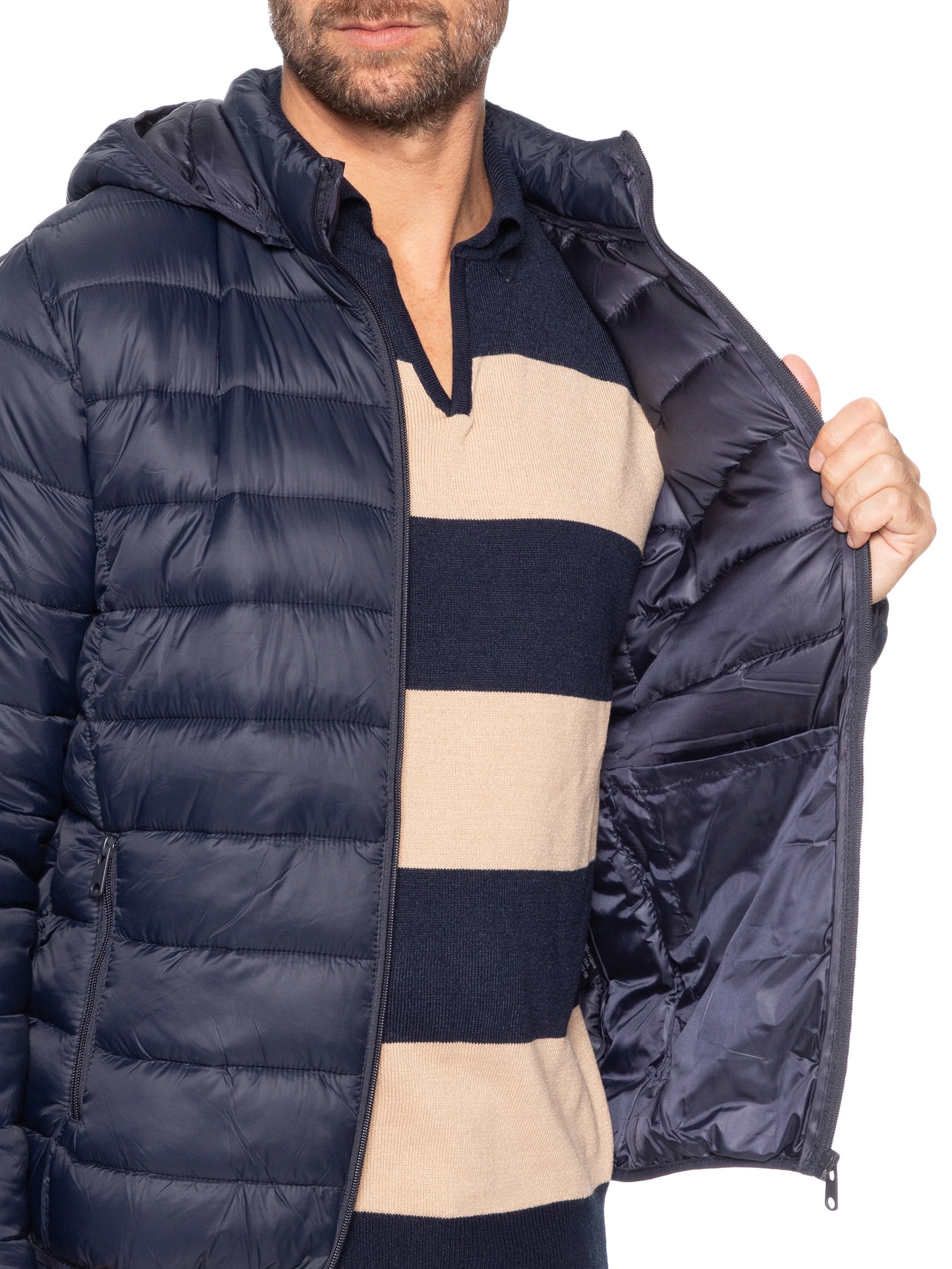 Jaqueta Masculina Puffer Com Capuz Azul Basiq Men