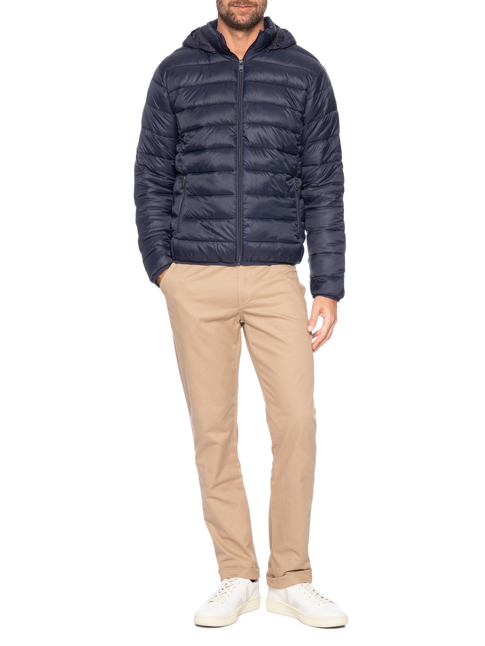 Jaqueta Masculina Puffer Com Capuz Azul Basiq Men
