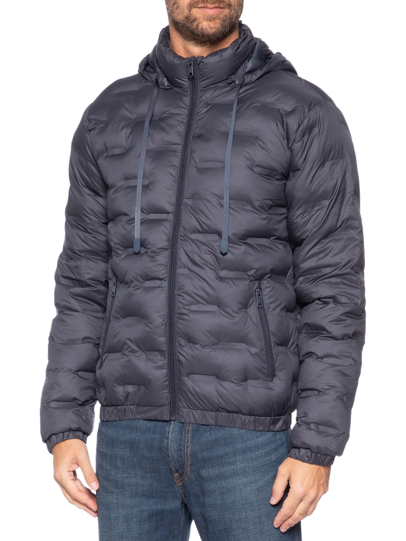 Jaqueta Masculina Puffer Com Capuz Azul Basiq Men