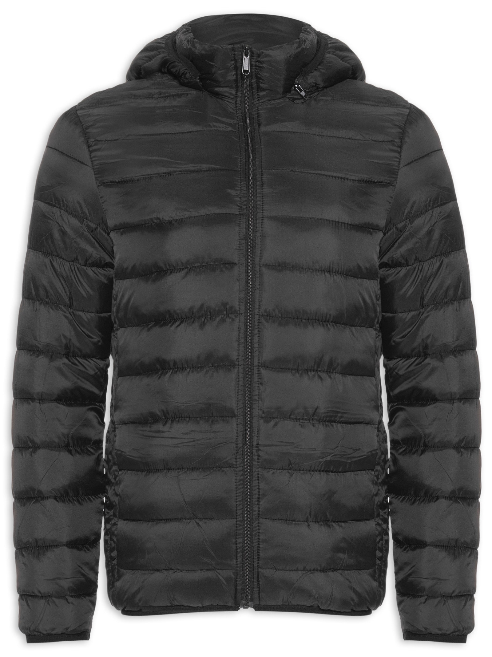 Jaqueta Masculina Puffer Com Capuz Nylon Preto Basiq Men