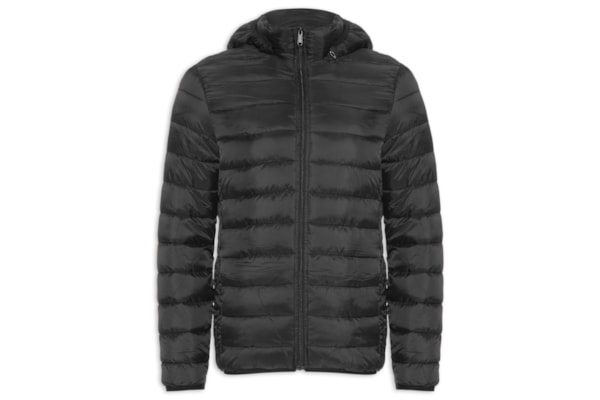 Jaqueta Masculina Puffer Com Capuz Nylon - Preto