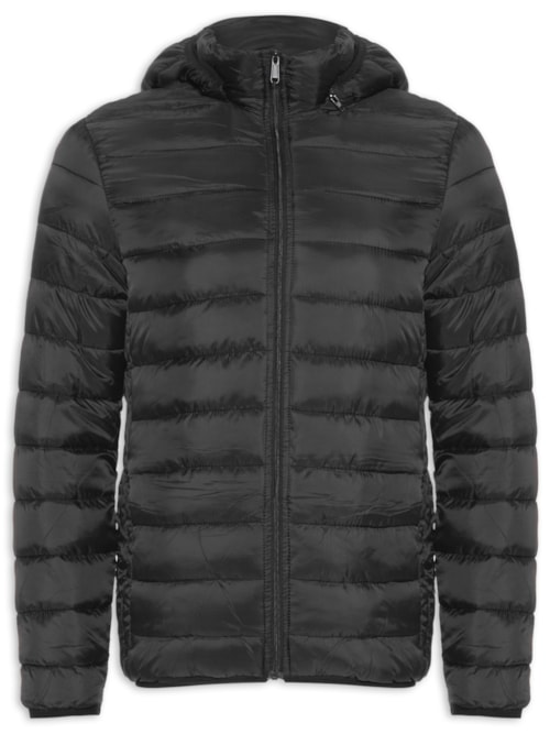 Jaqueta Masculina Puffer Com Capuz Nylon – Preto