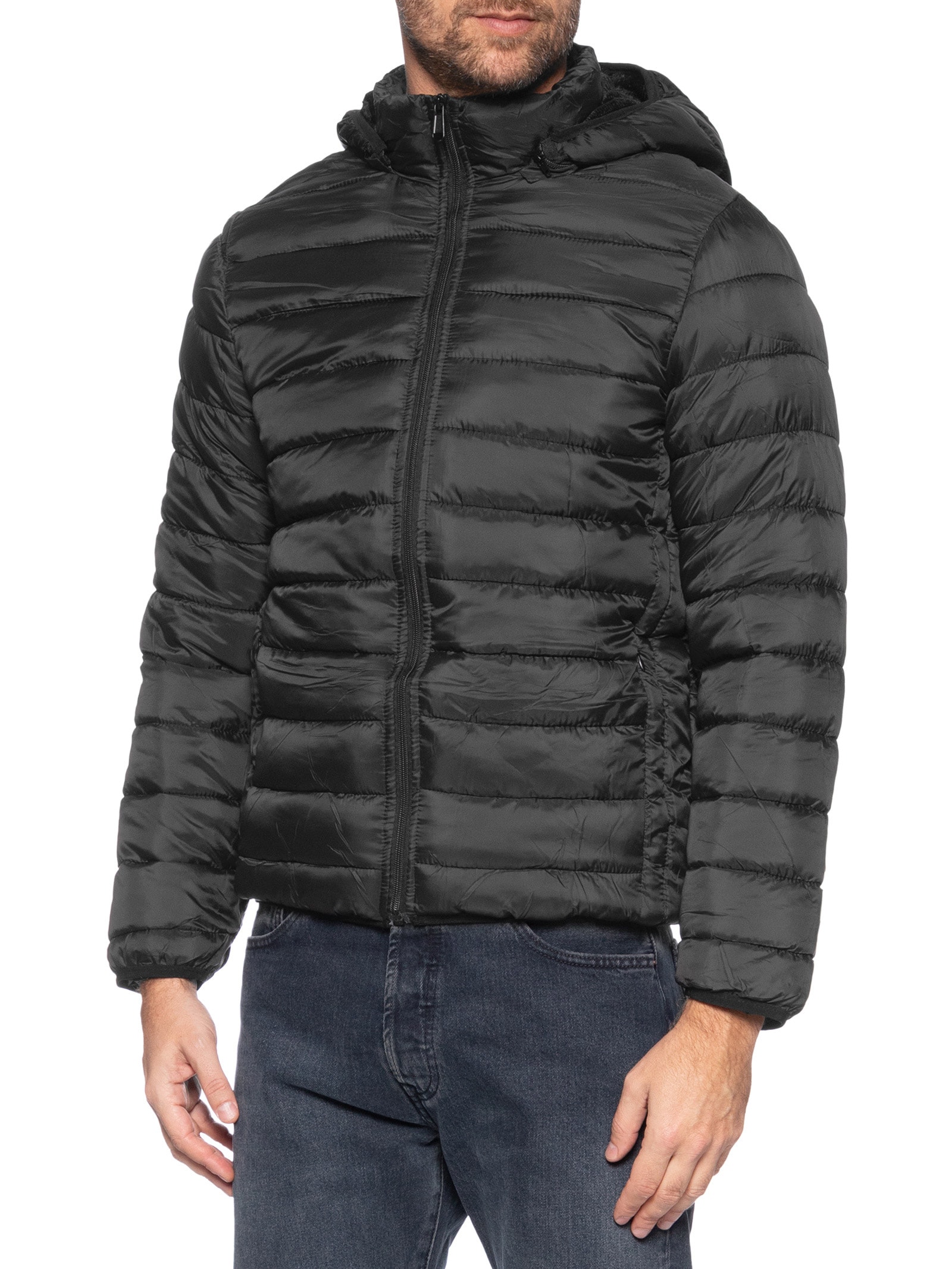 Jaqueta Masculina Puffer Com Capuz Nylon Preto Basiq Men