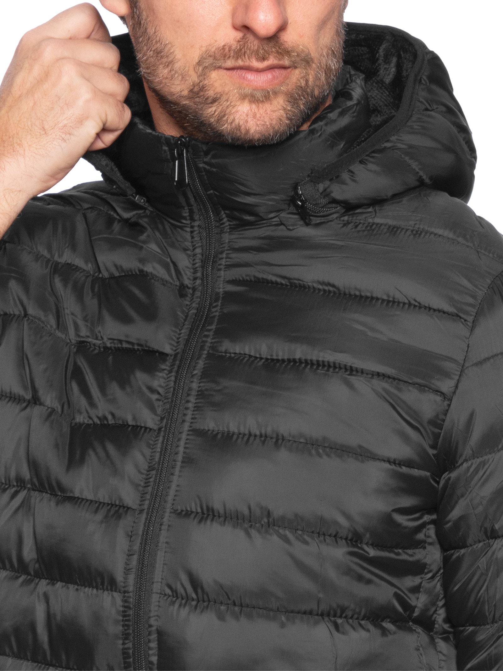 Jaqueta Masculina Puffer Com Capuz Nylon Preto Basiq Men