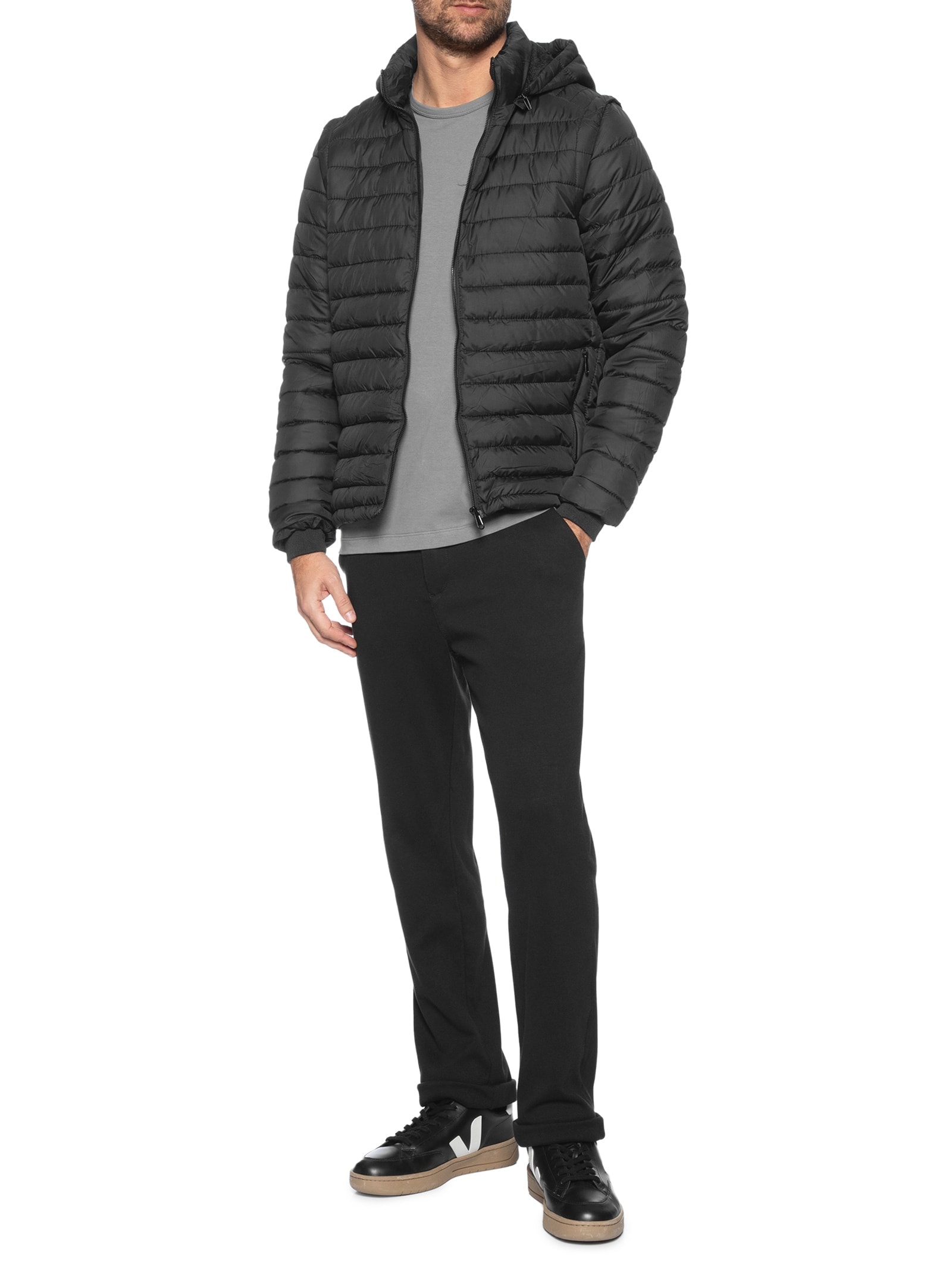 Basiq Men - Jaqueta Masculina Puffer Com Capuz Nylon Vira Colete